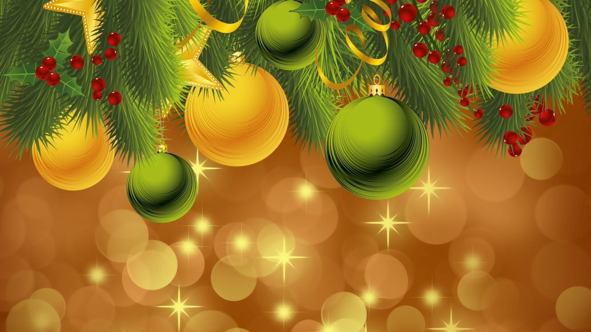 Christmas decoration with ornaments and pine branches HD Wallpaper