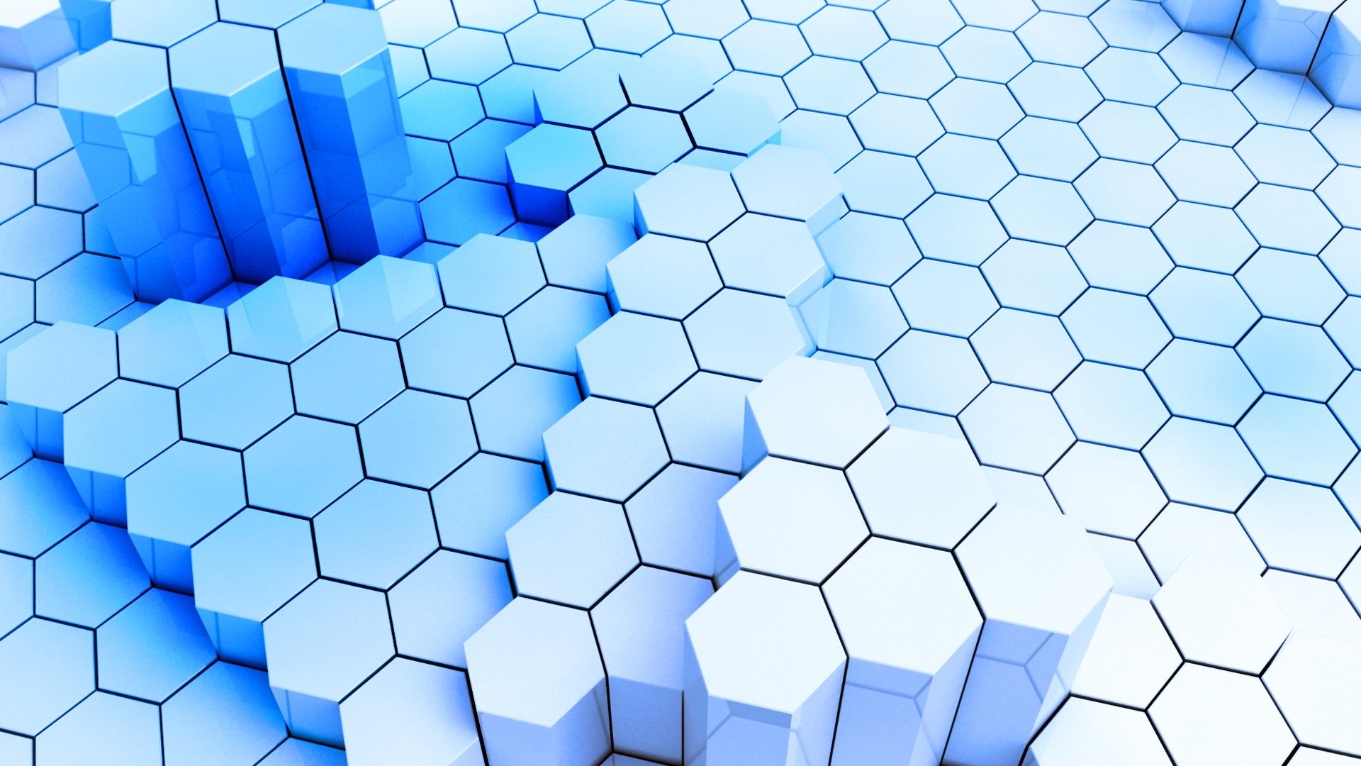 Abstract Hexagonal Pattern with Blue and White Tones HD Wallpaper