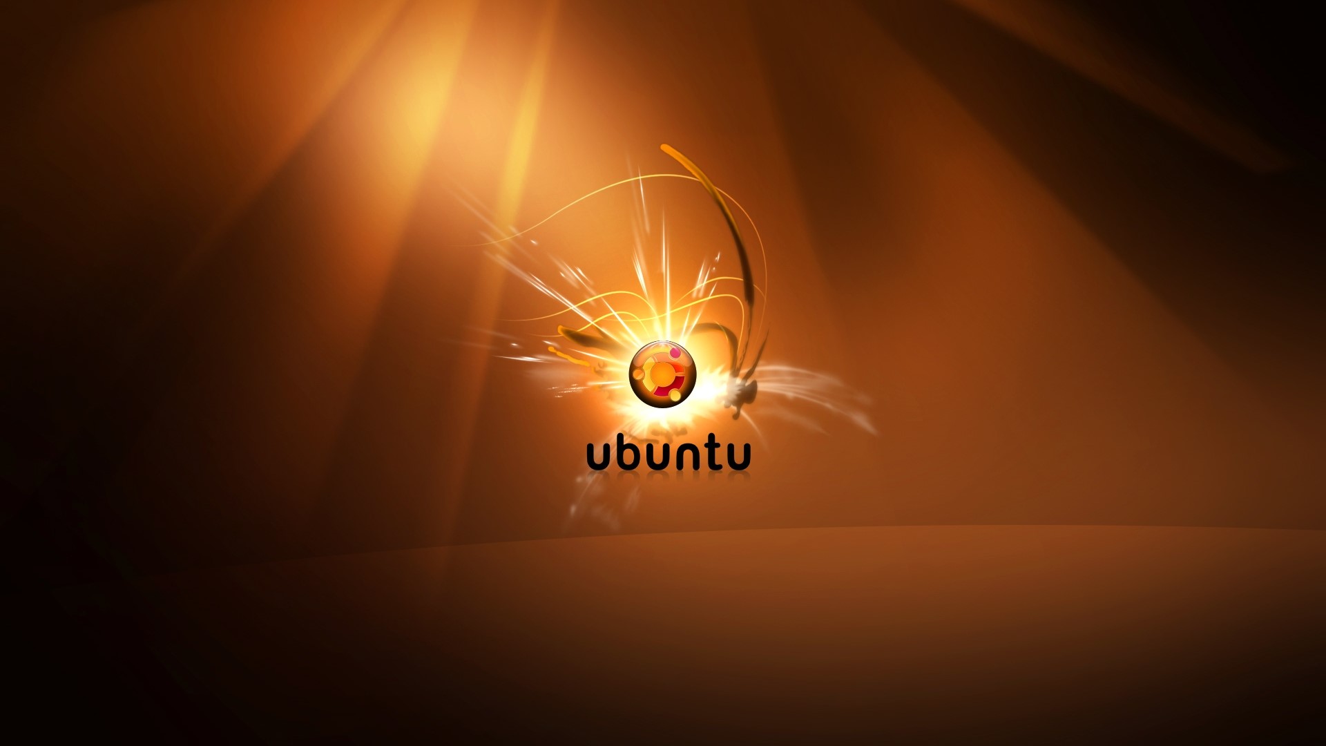 Ubuntu Logo with Orange Light Rays HD Wallpaper