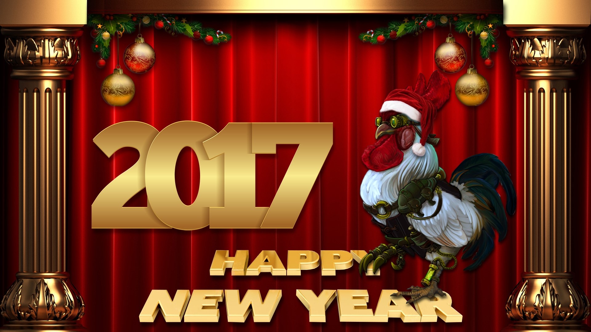 Happy New Year 2017 Rooster HD Wallpaper