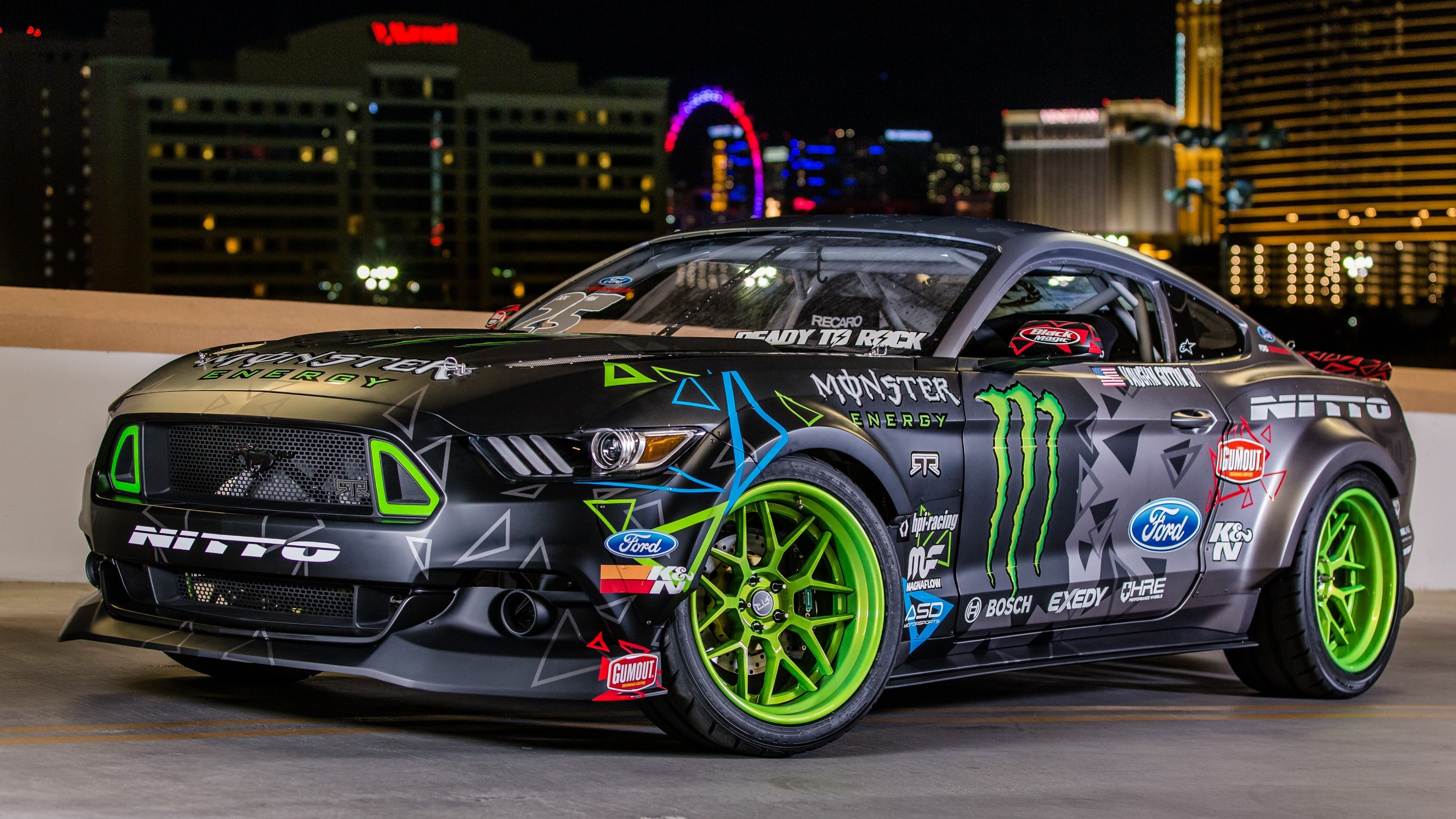 4K Ford Mustang with Monster Energy livery HD Wallpaper