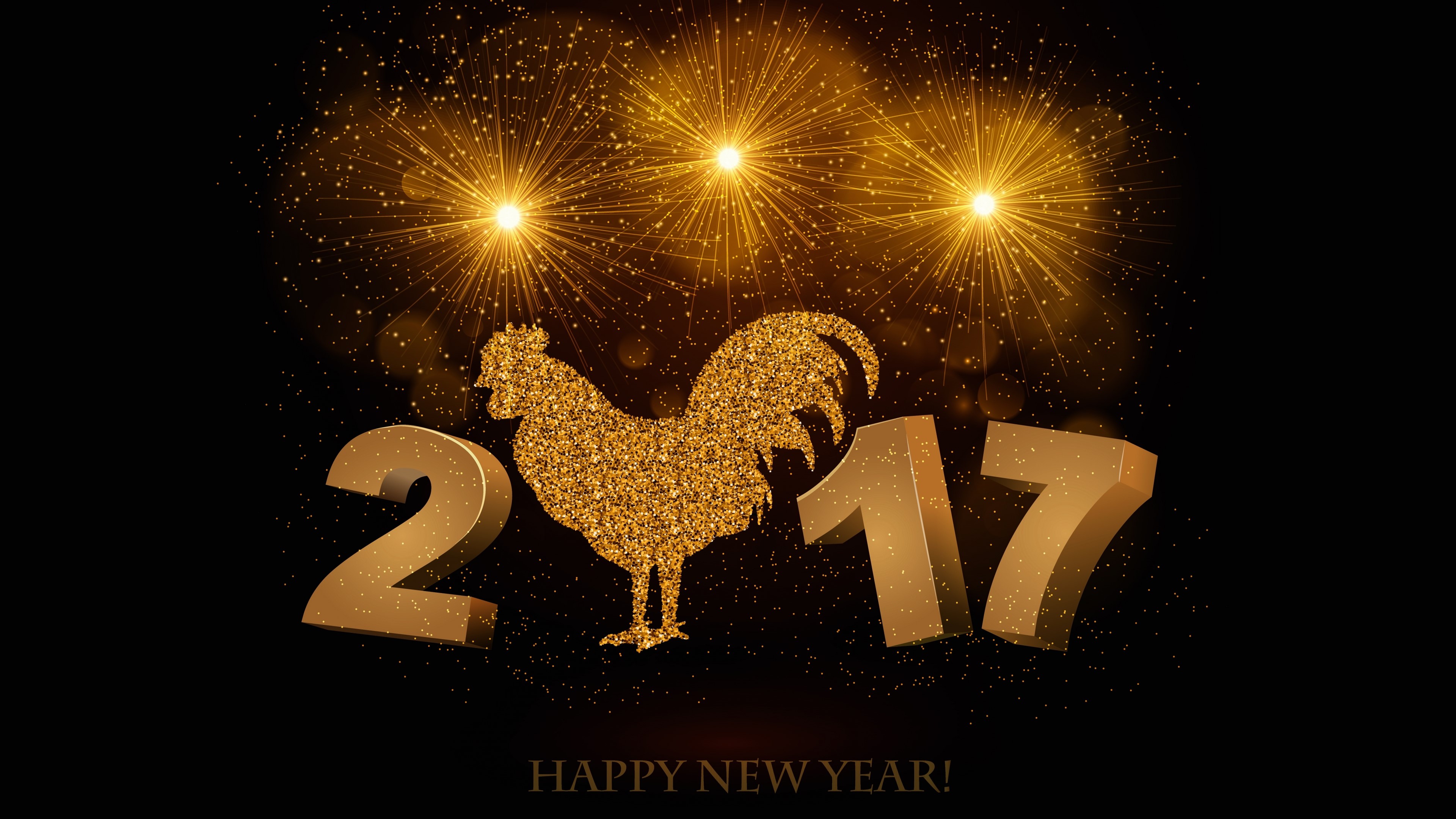 Happy New Year 2017 Rooster Fireworks HD Wallpaper