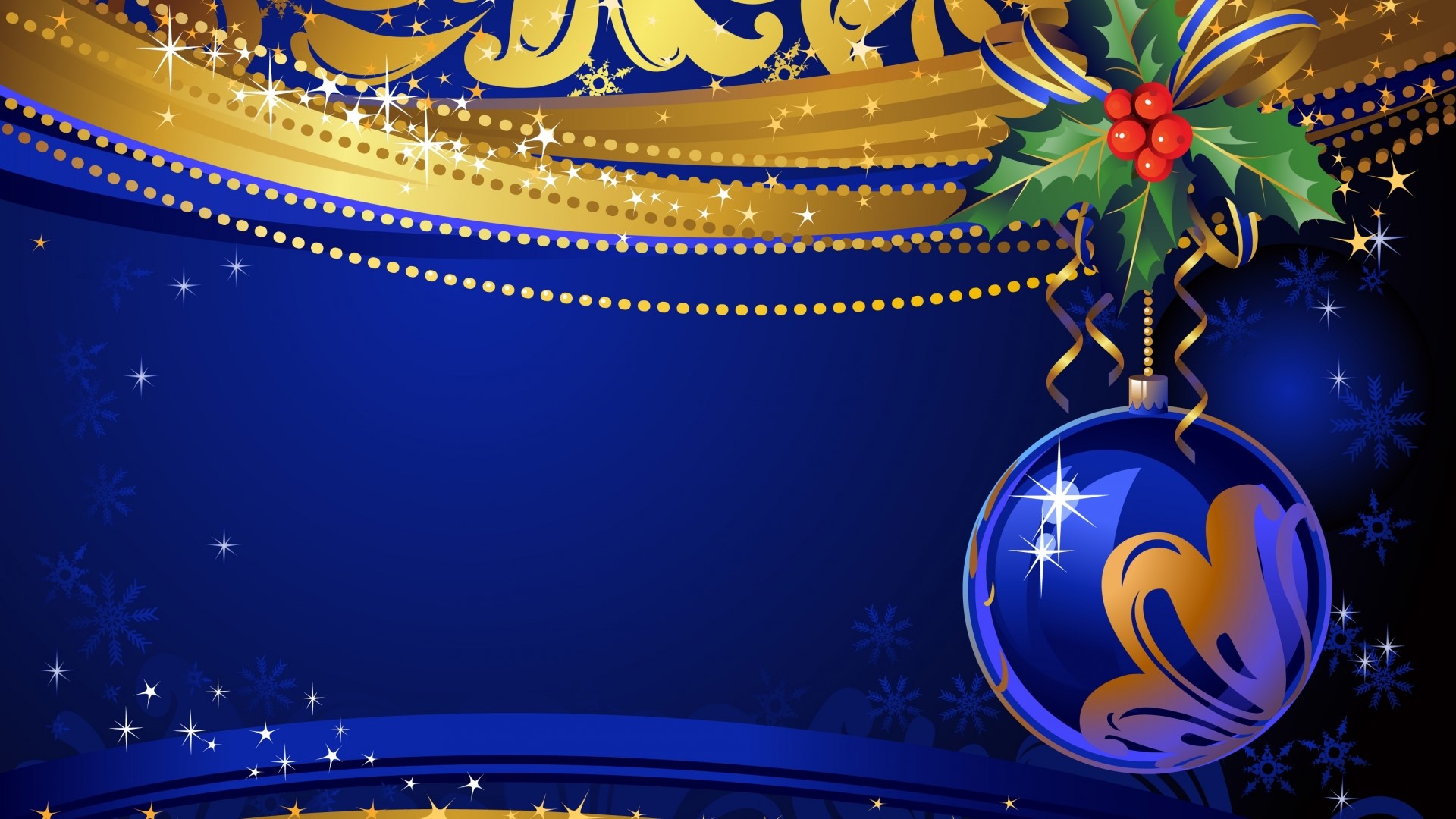 Christmas Ornament with Holly and Gold Decorations HD Wallpaper