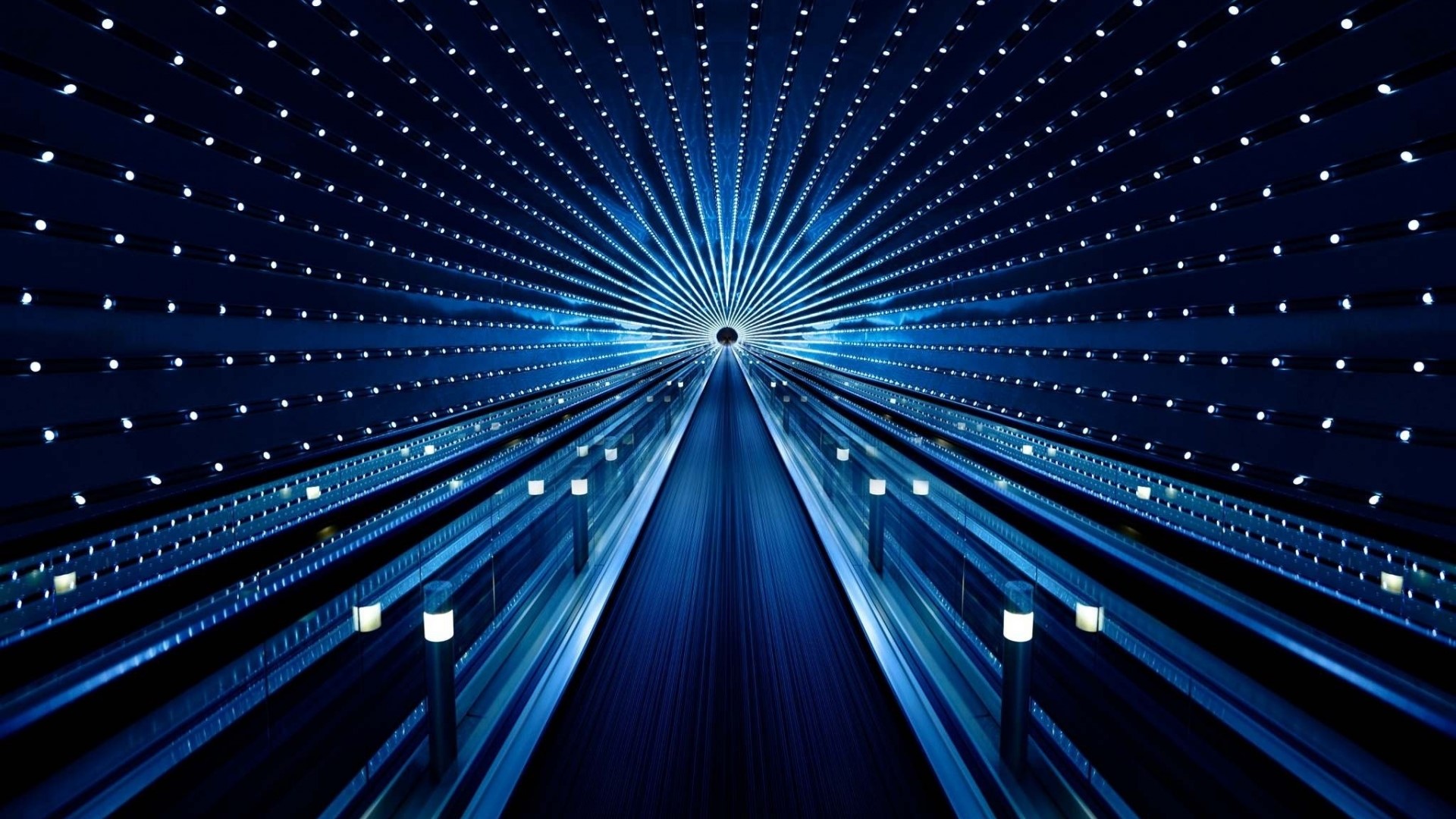 Escalator with blue lights HD Wallpaper