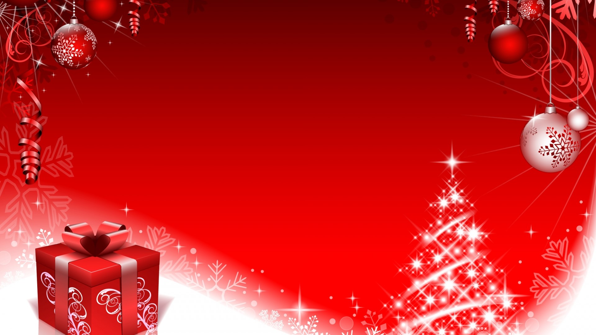 Christmas ornaments and gift on red background HD Wallpaper