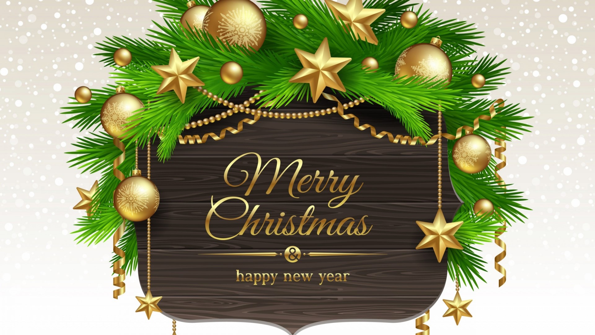 Merry Christmas and Happy New Year wooden sign with ornaments HD Wallpaper