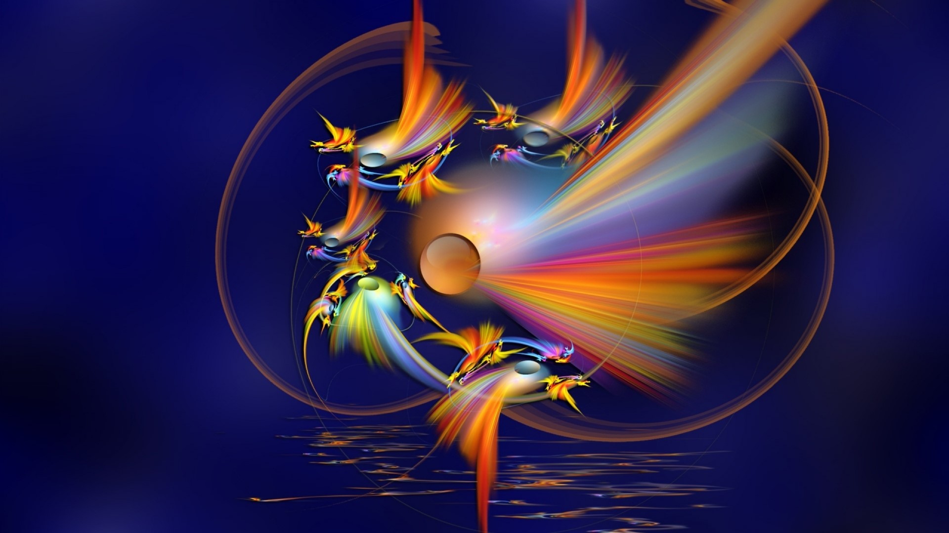 Abstract fractal art with colorful streaks and a sphere HD Wallpaper