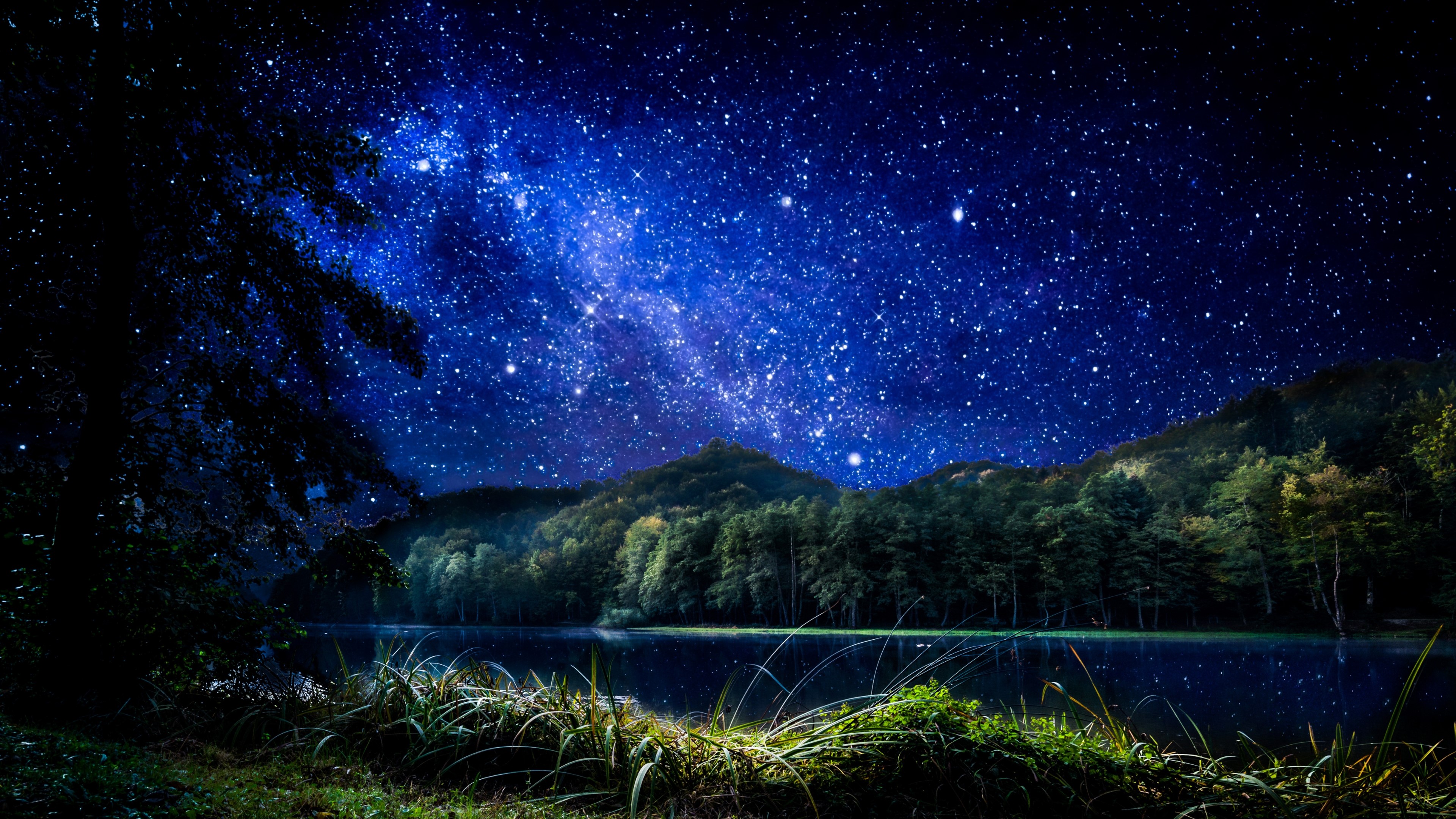 4K Milky Way over a lake and forest HD Wallpaper