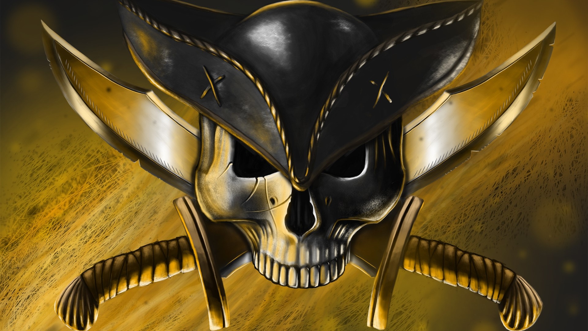 Pirate skull with crossed swords and tricorn hat HD Wallpaper