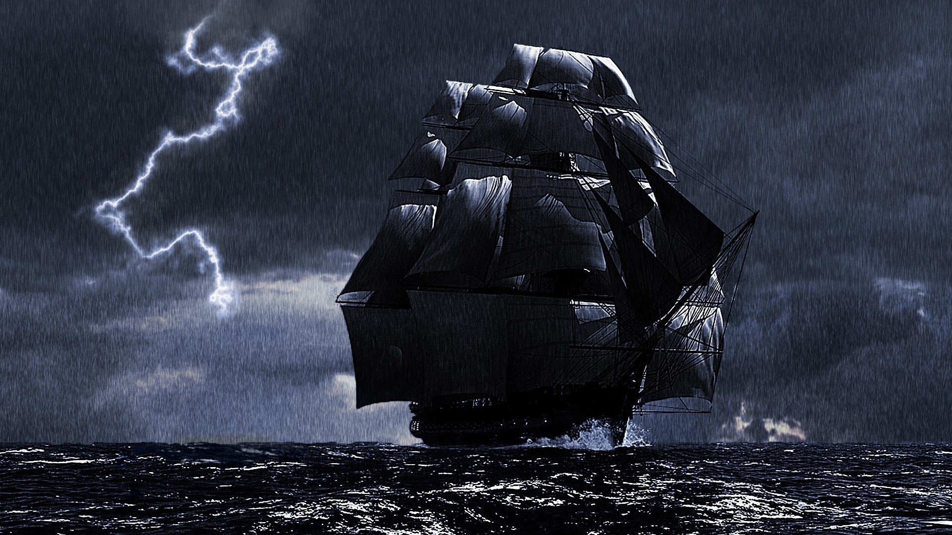 Sailboat in a thunderstorm HD Wallpaper