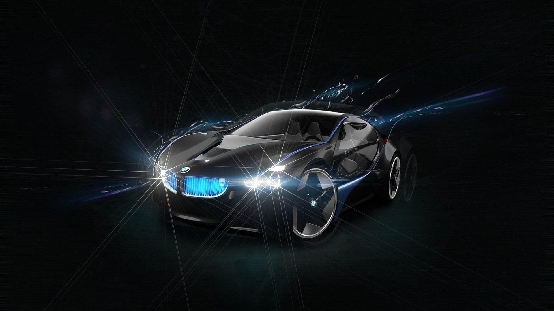 Black BMW sports car with blue grille and headlights HD Wallpaper