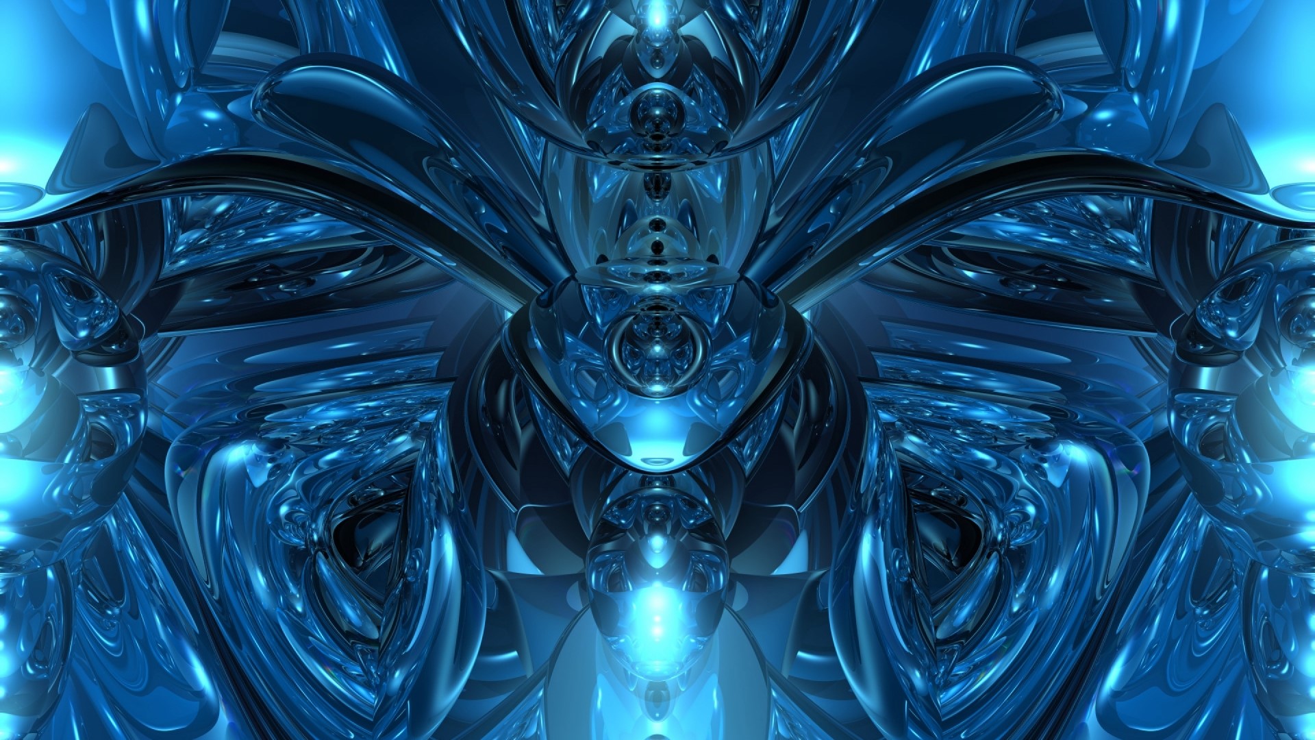 Abstract Blue Metallic Sculpture with Neon Glow HD Wallpaper