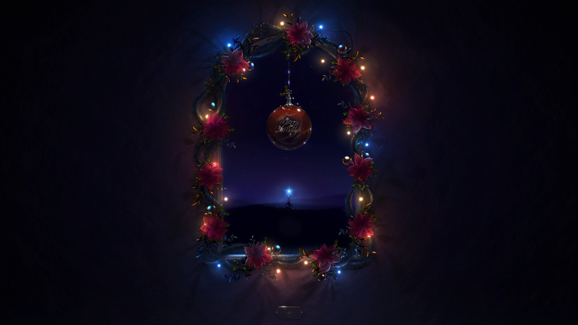 Christmas Wreath Archway with Ornament and Starry Night HD Wallpaper