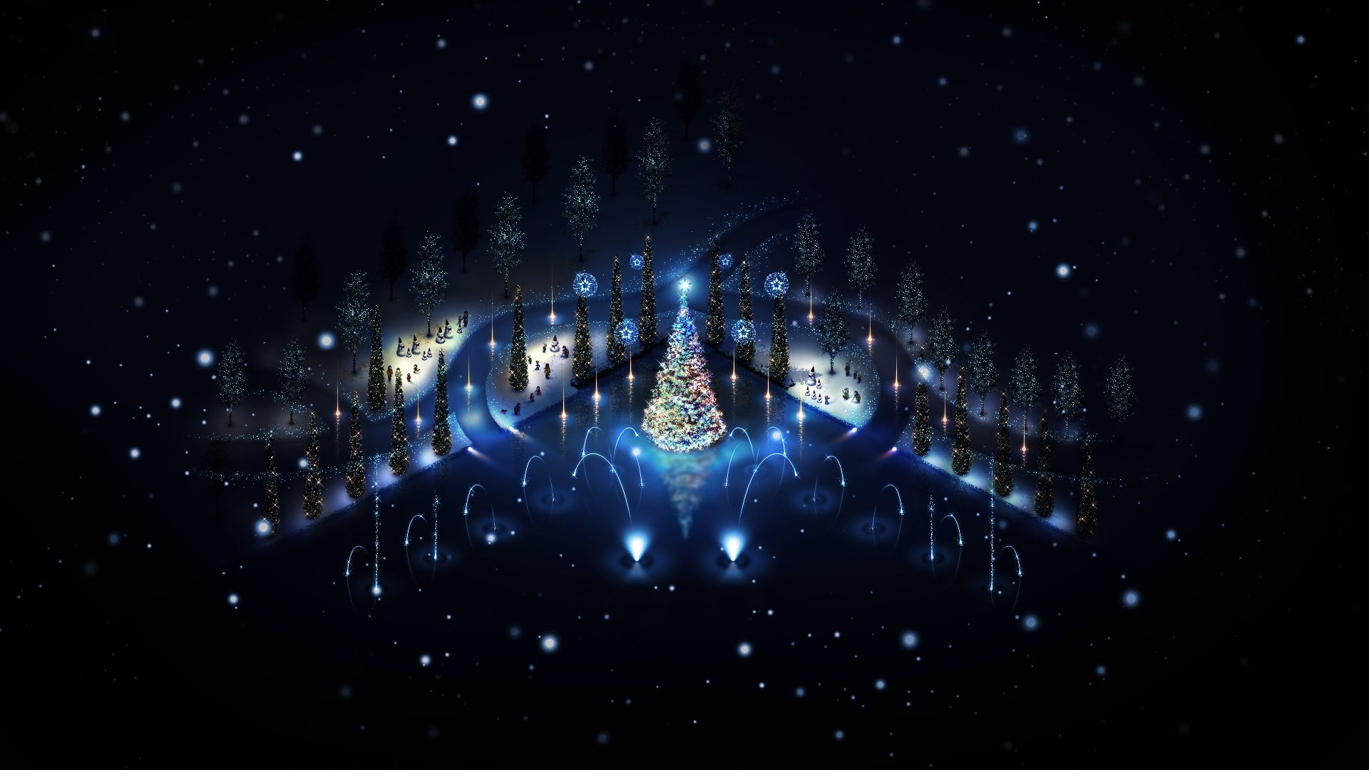 Christmas tree with lights and snow HD Wallpaper