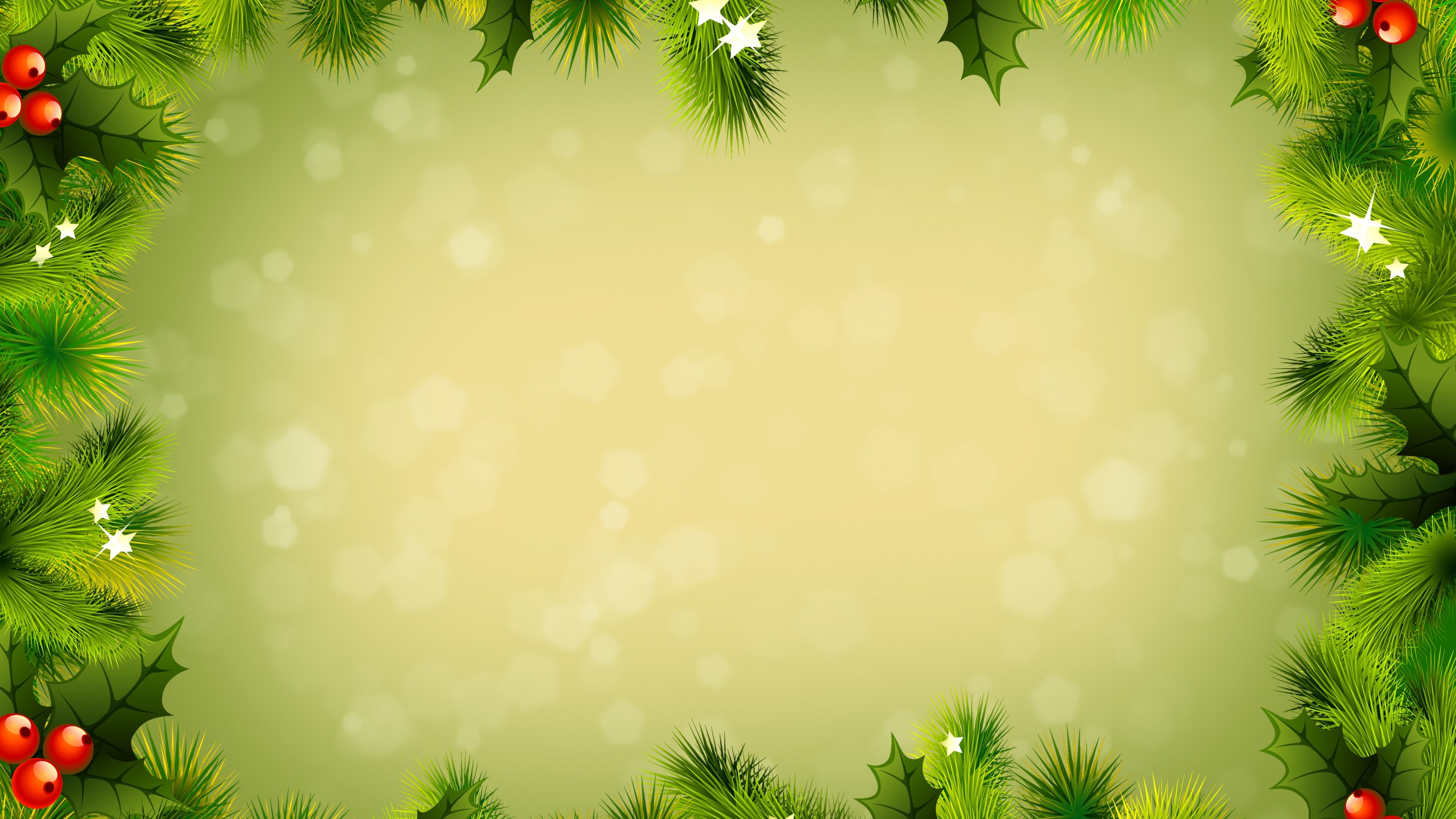 4K New Year Decoration with Holly and Pine HD Wallpaper