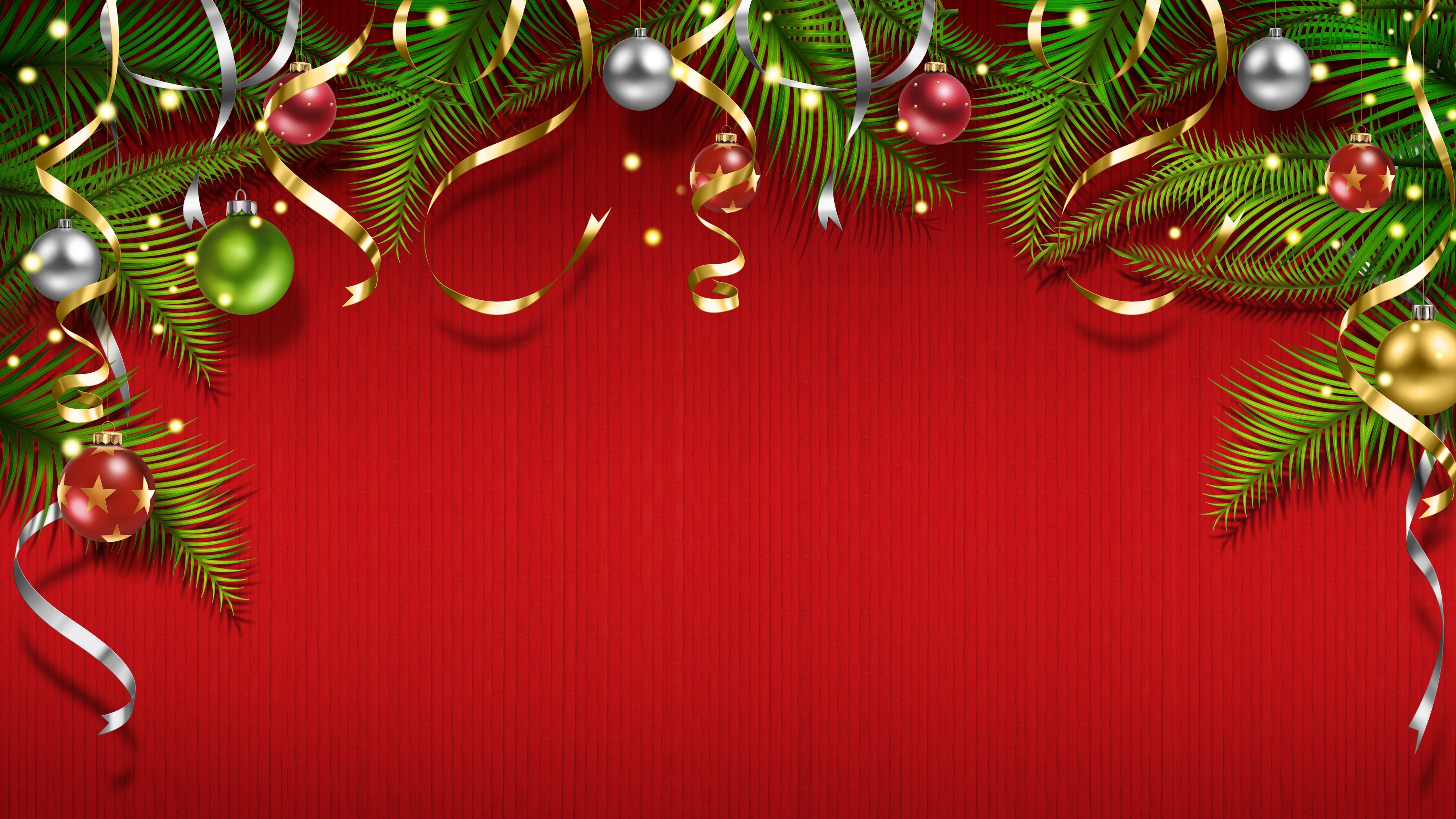 Christmas Decorations with Pine Branches and Lights HD Wallpaper