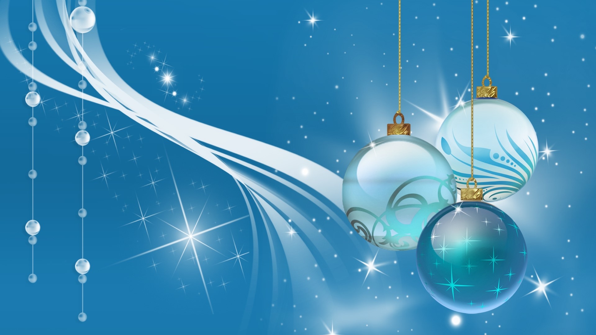 Christmas ornaments with blue background and sparkles HD Wallpaper