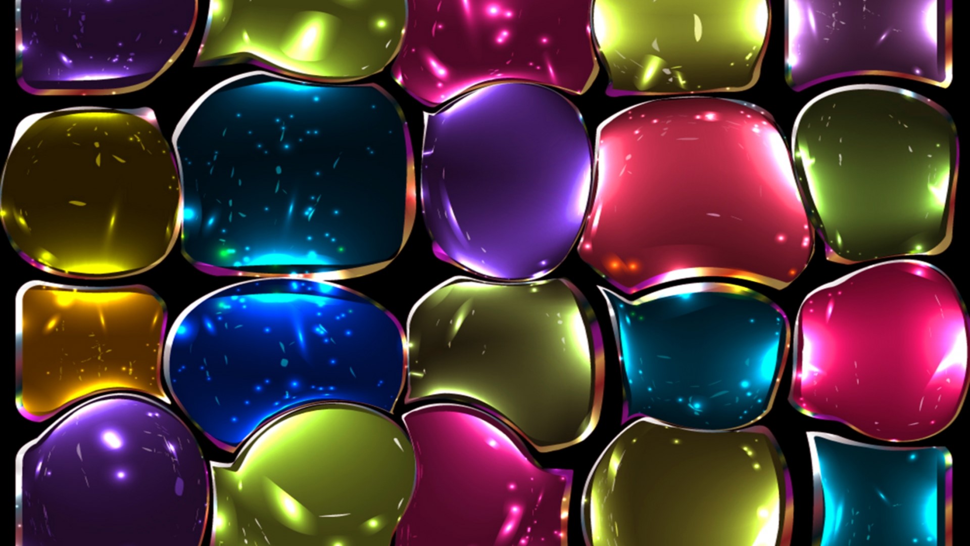 Colorful glass mosaic with metallic borders HD Wallpaper