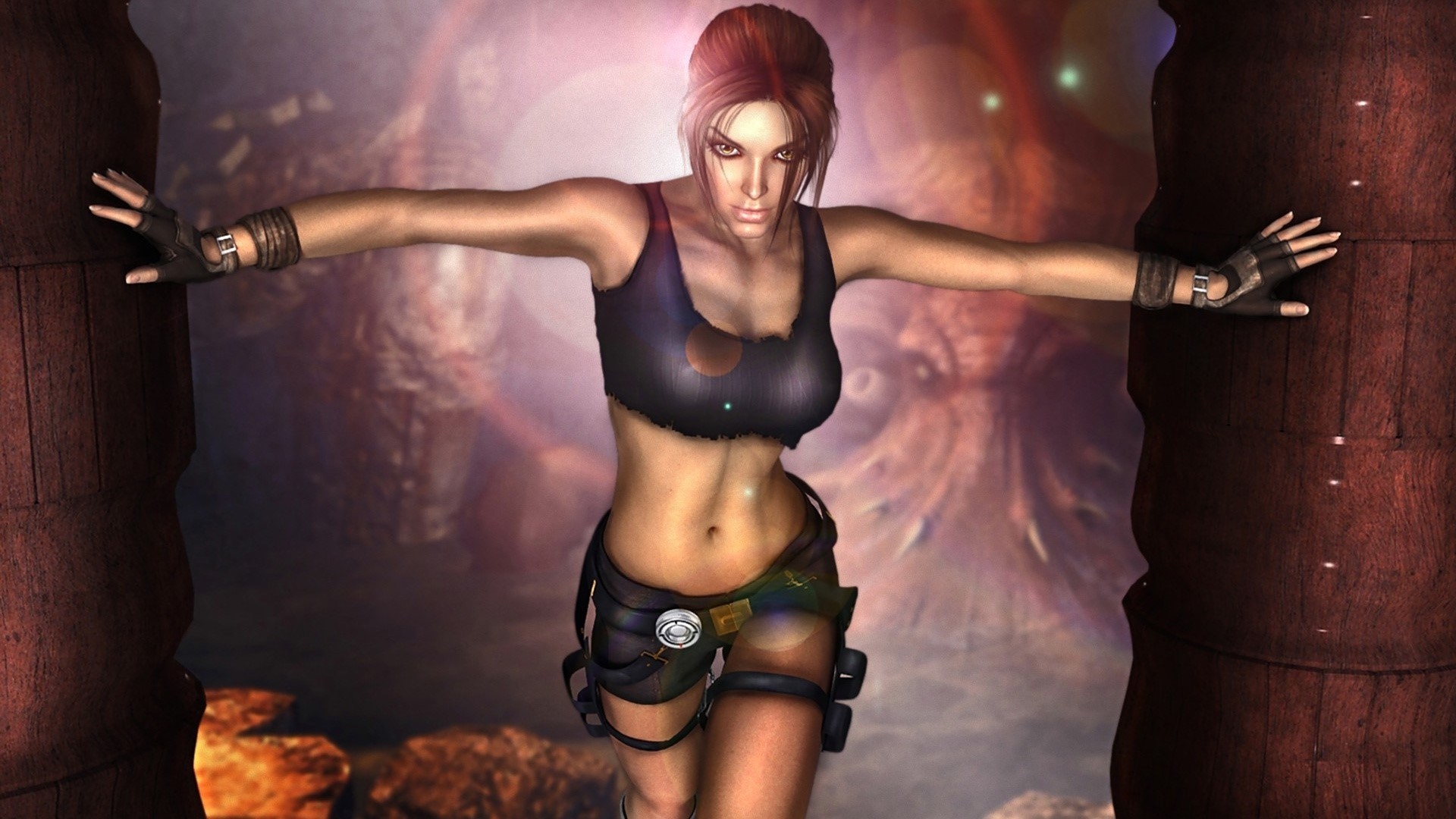 Lara Croft in a cave HD Wallpaper