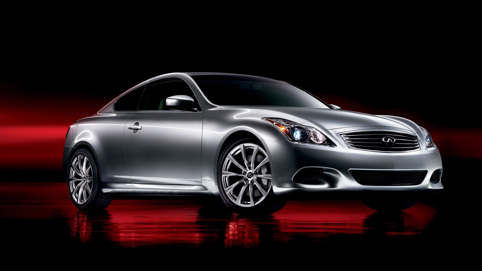 Silver Infiniti G37 Coupe on Red and Black Background HD Wallpaper