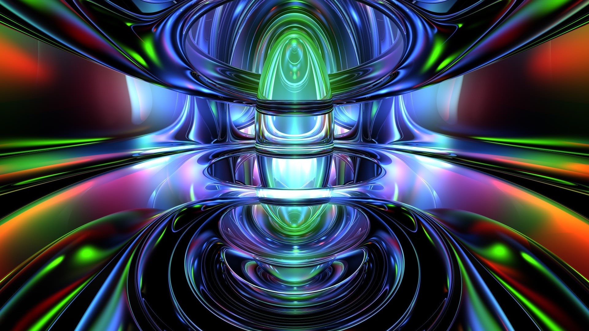 Abstract 3D metallic shapes with colorful reflections HD Wallpaper