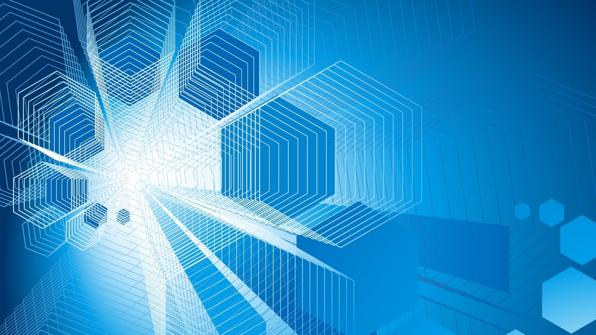 Blue abstract geometric background with hexagons HD Wallpaper
