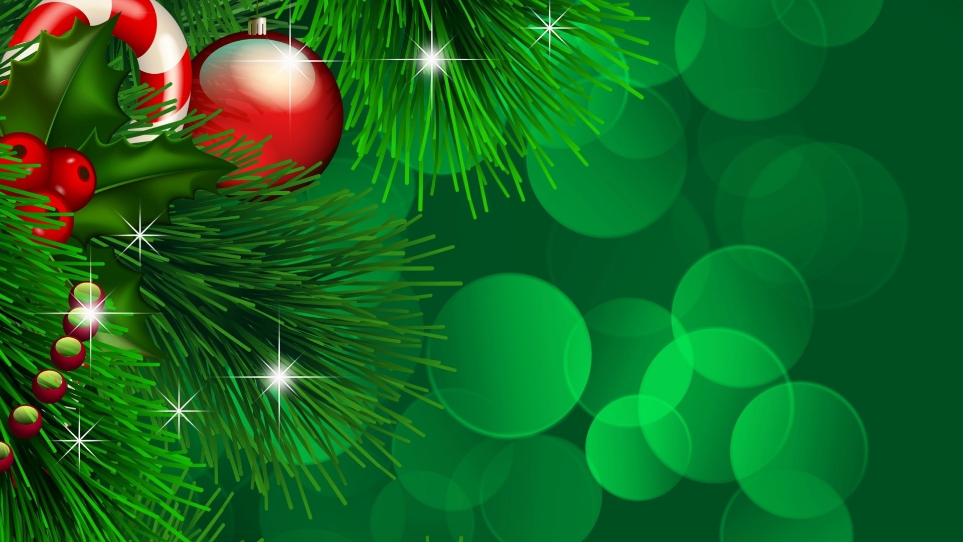 Christmas Ornaments and Pine Branches HD Wallpaper
