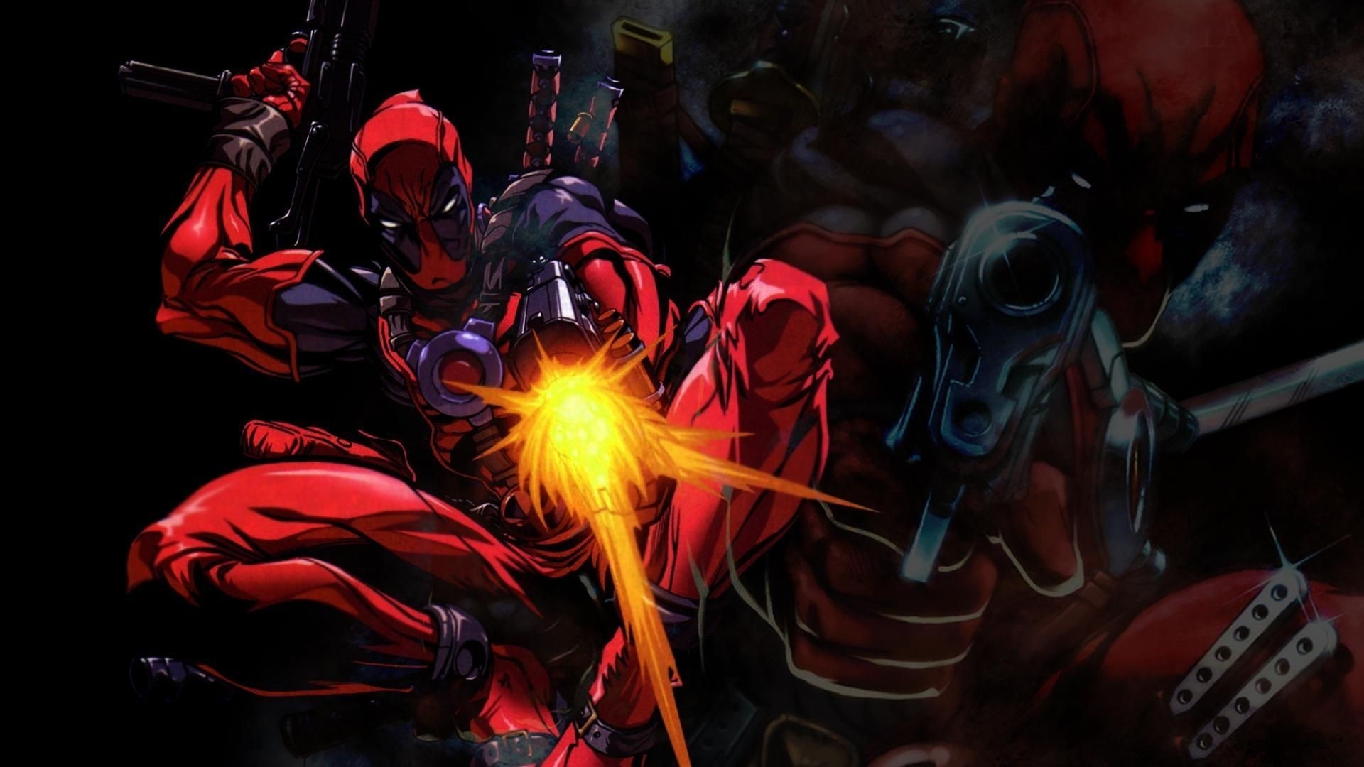 Deadpool shooting a gun HD Wallpaper