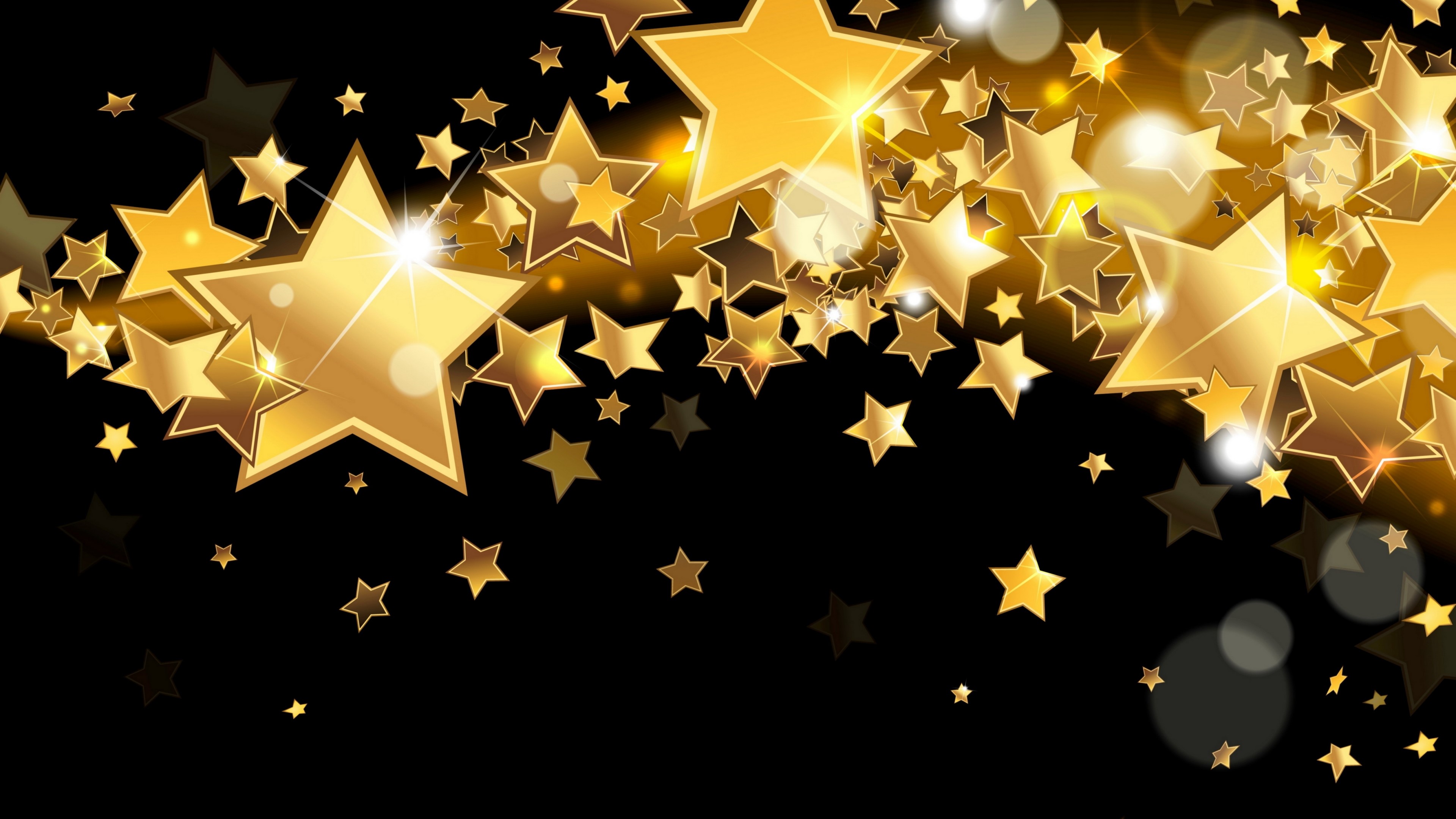 4K Golden Stars on Black Background HD Wallpaper