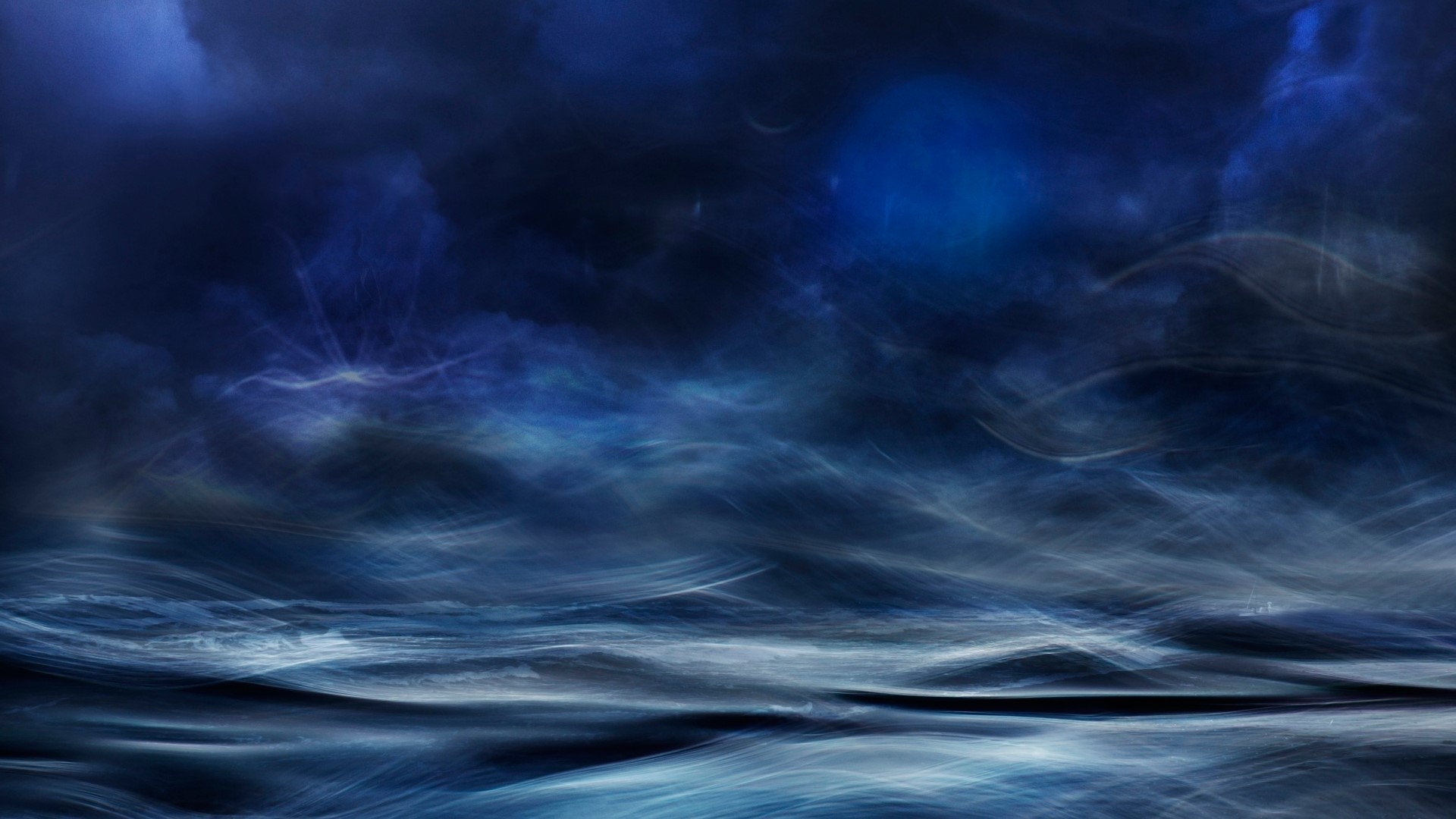 Abstract dark blue ocean waves and clouds HD Wallpaper