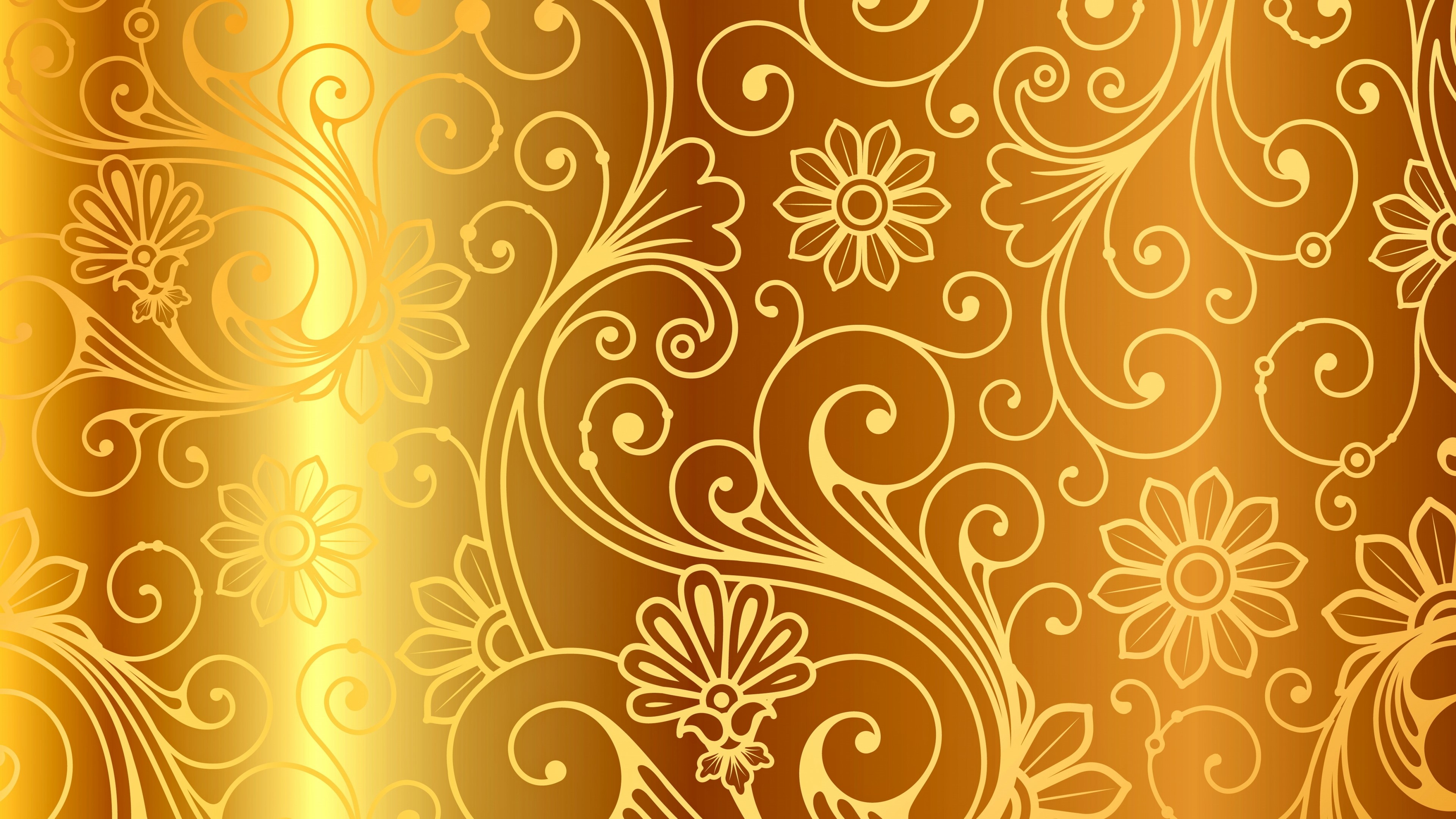 4K Gold Floral Pattern HD Wallpaper