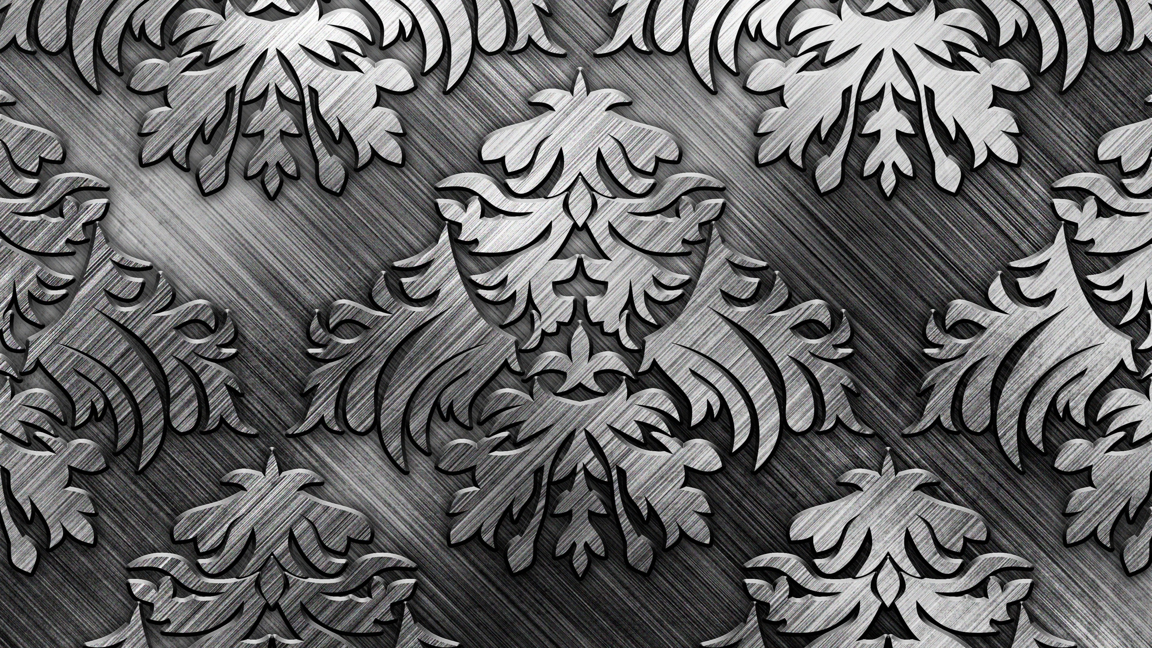 4K Silver Metal Damask Pattern HD Wallpaper