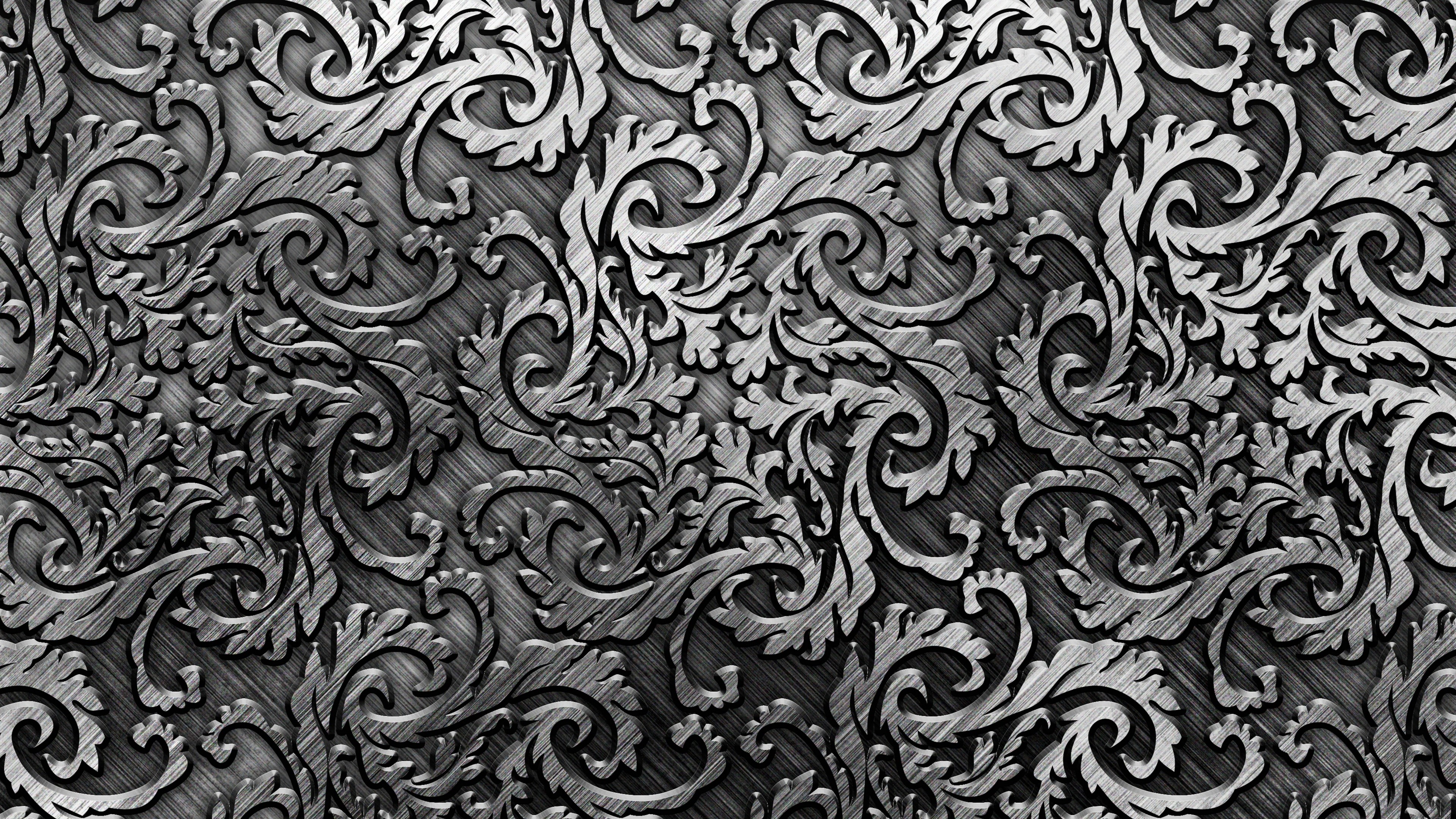 4K Silver Metal Damask Pattern HD Wallpaper