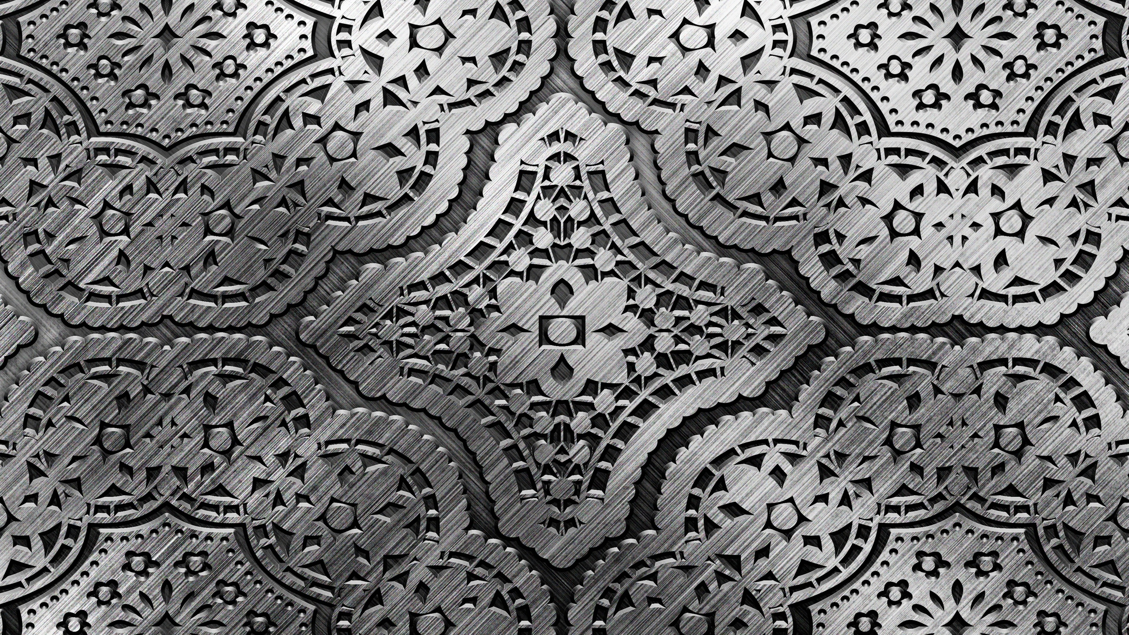 4K Silver Metal Ornate Pattern HD Wallpaper