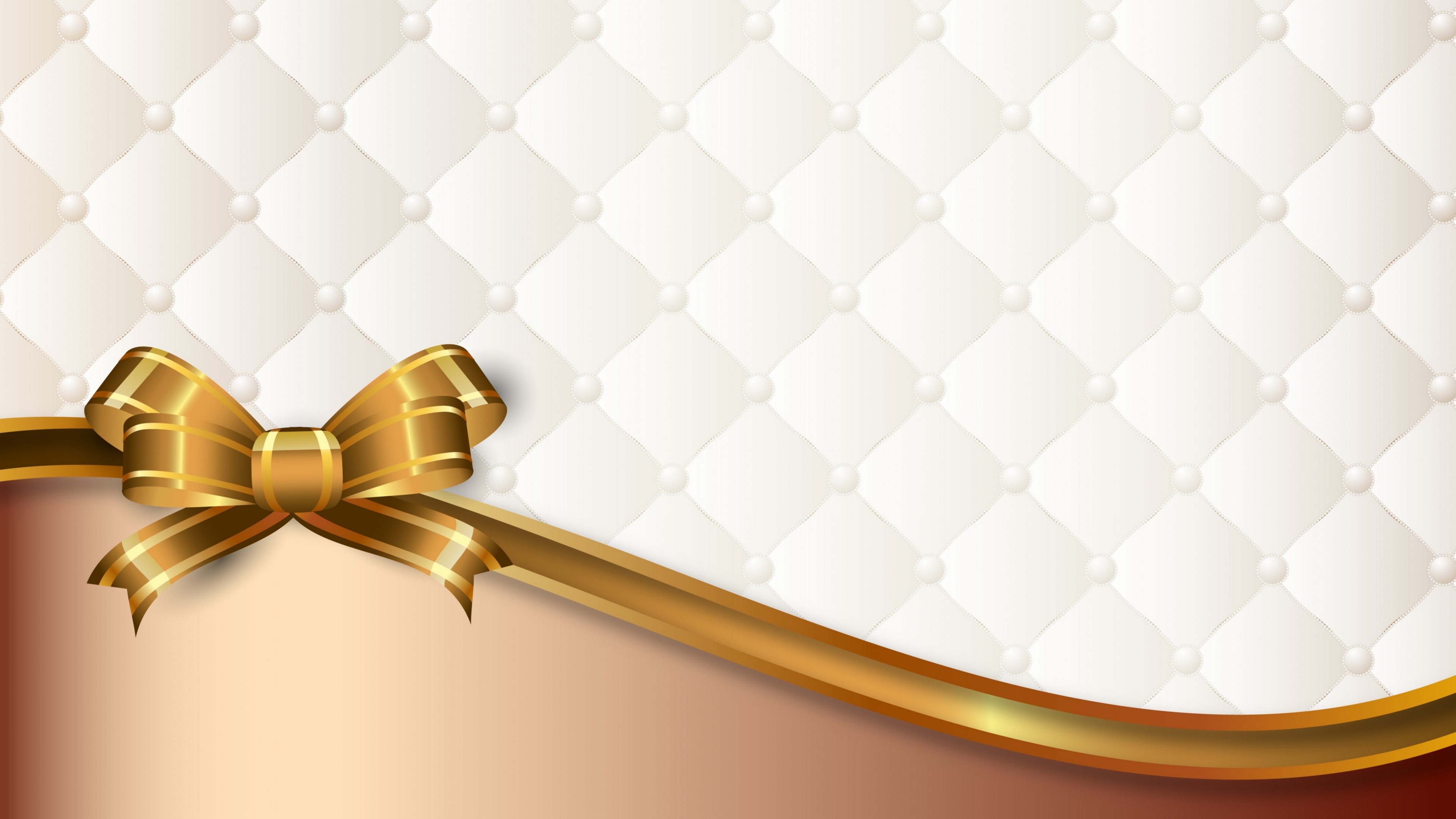 4K White leather upholstery with golden bow HD Wallpaper