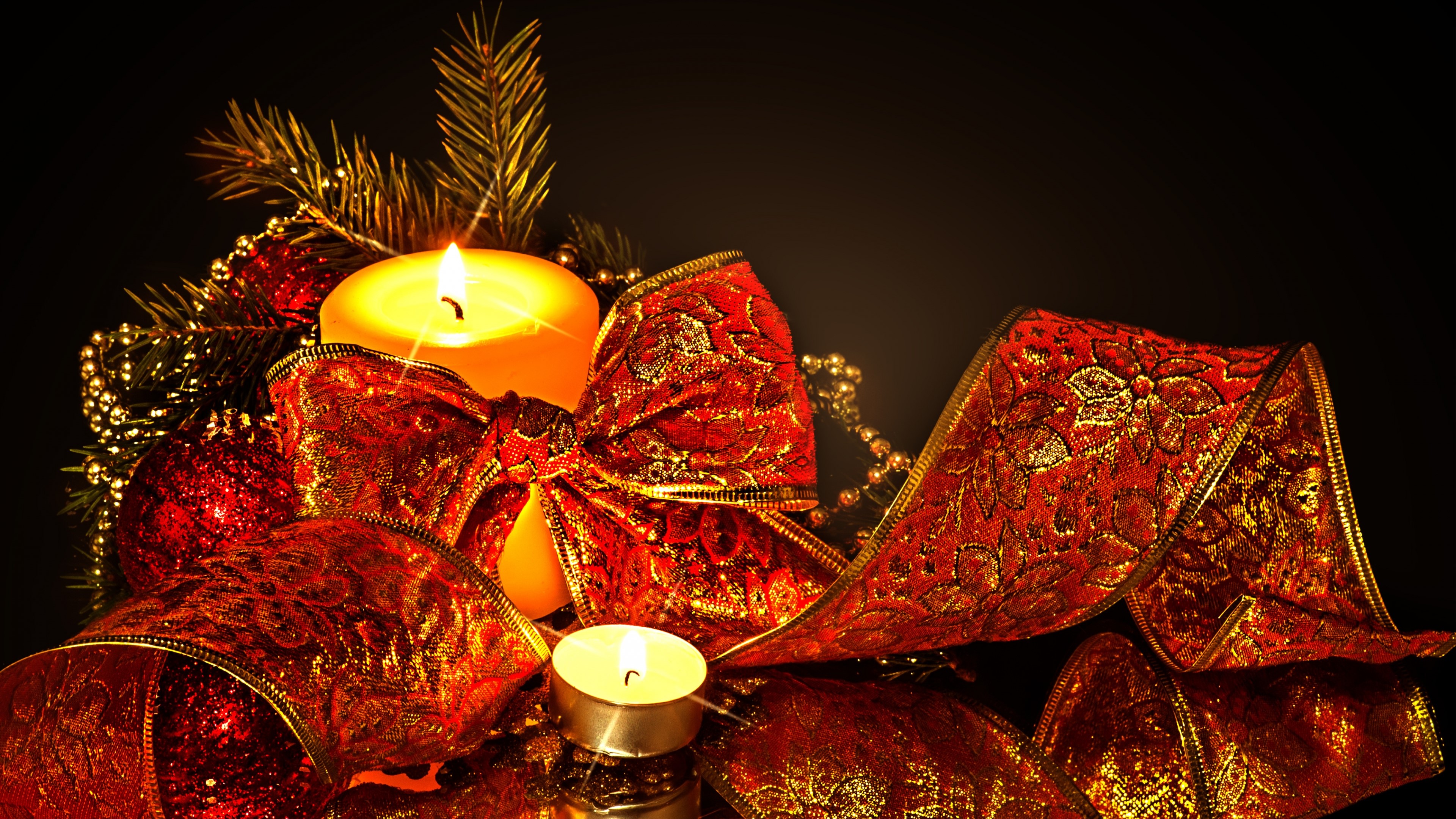 Christmas Candles and Ornaments HD Wallpaper