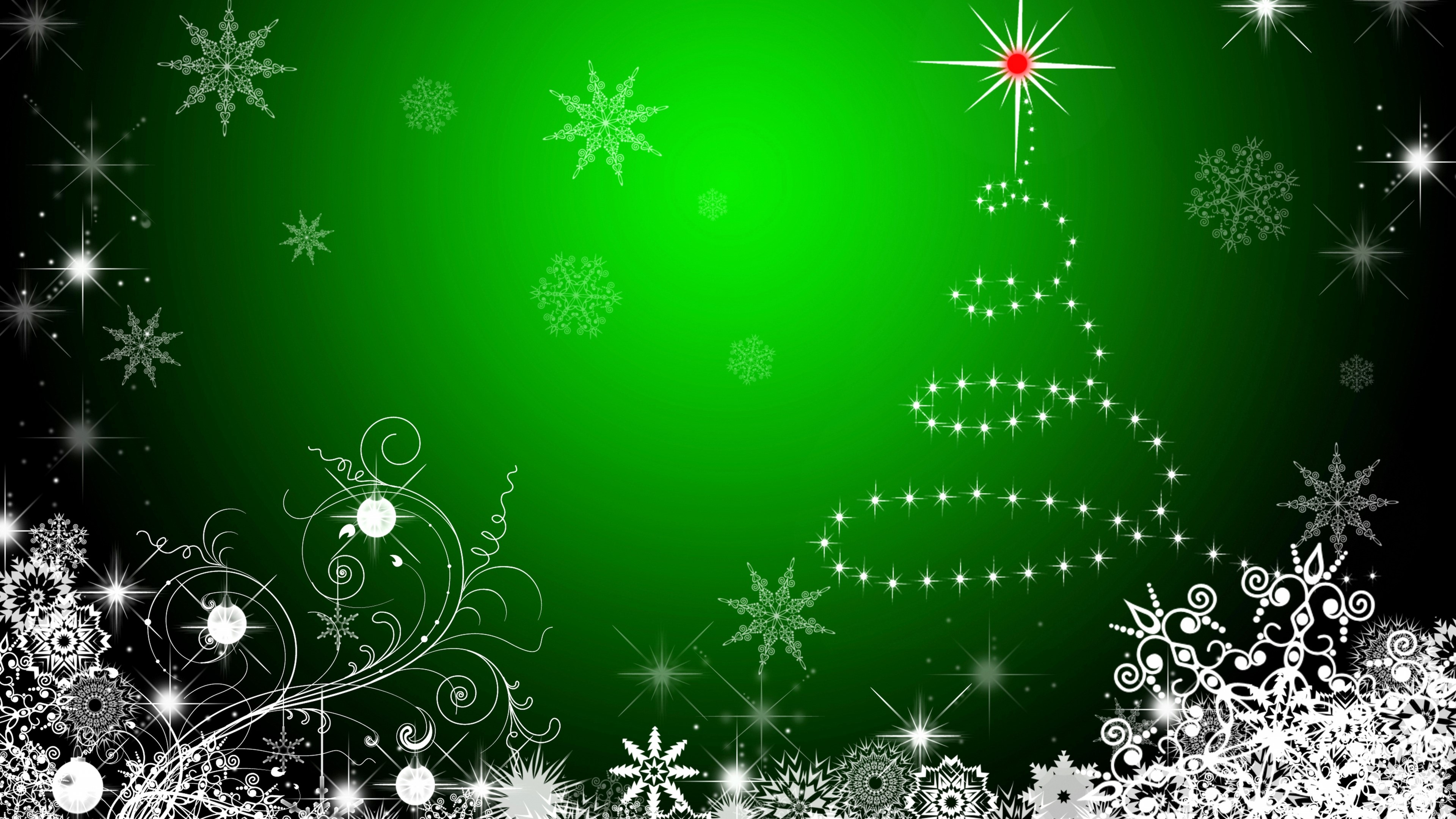 4K New Year Christmas Tree and Snowflakes HD Wallpaper