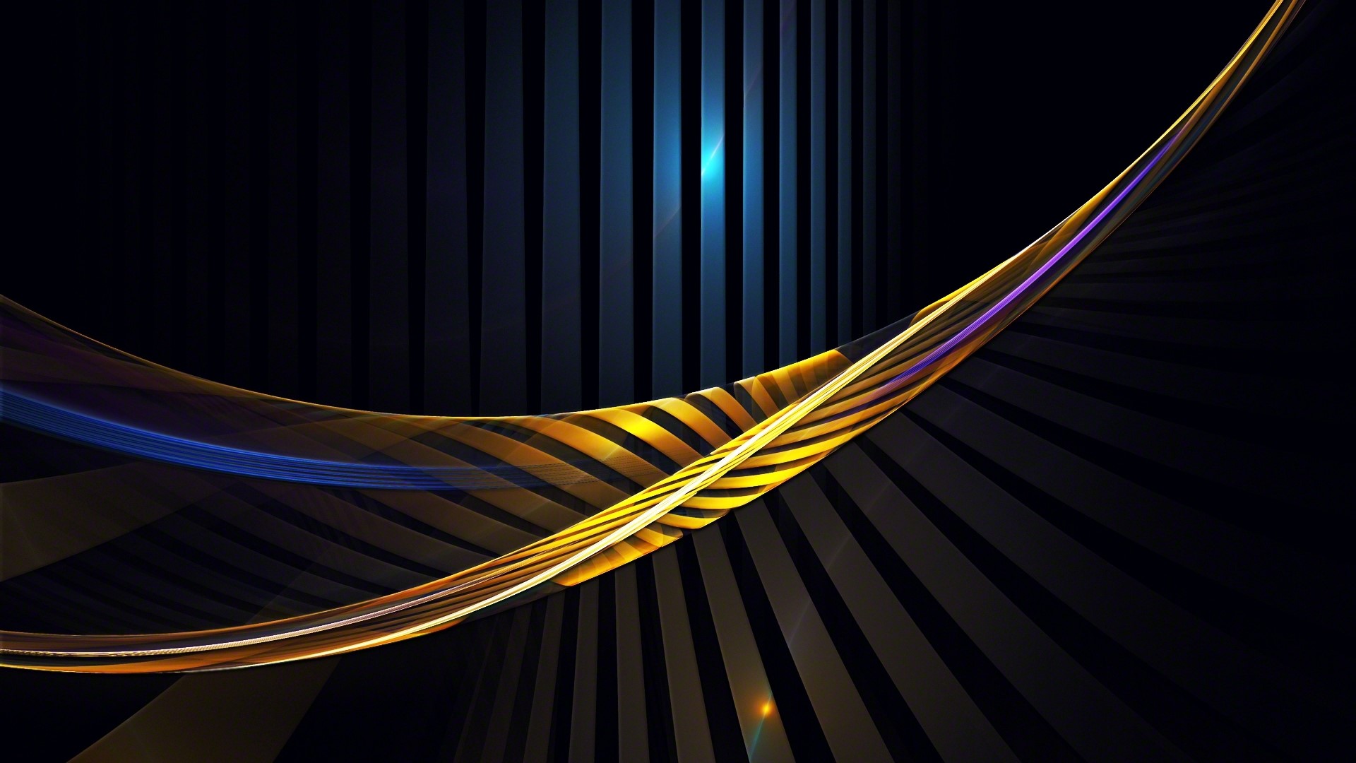 Abstract Golden and Blue Lines on Dark Background HD Wallpaper