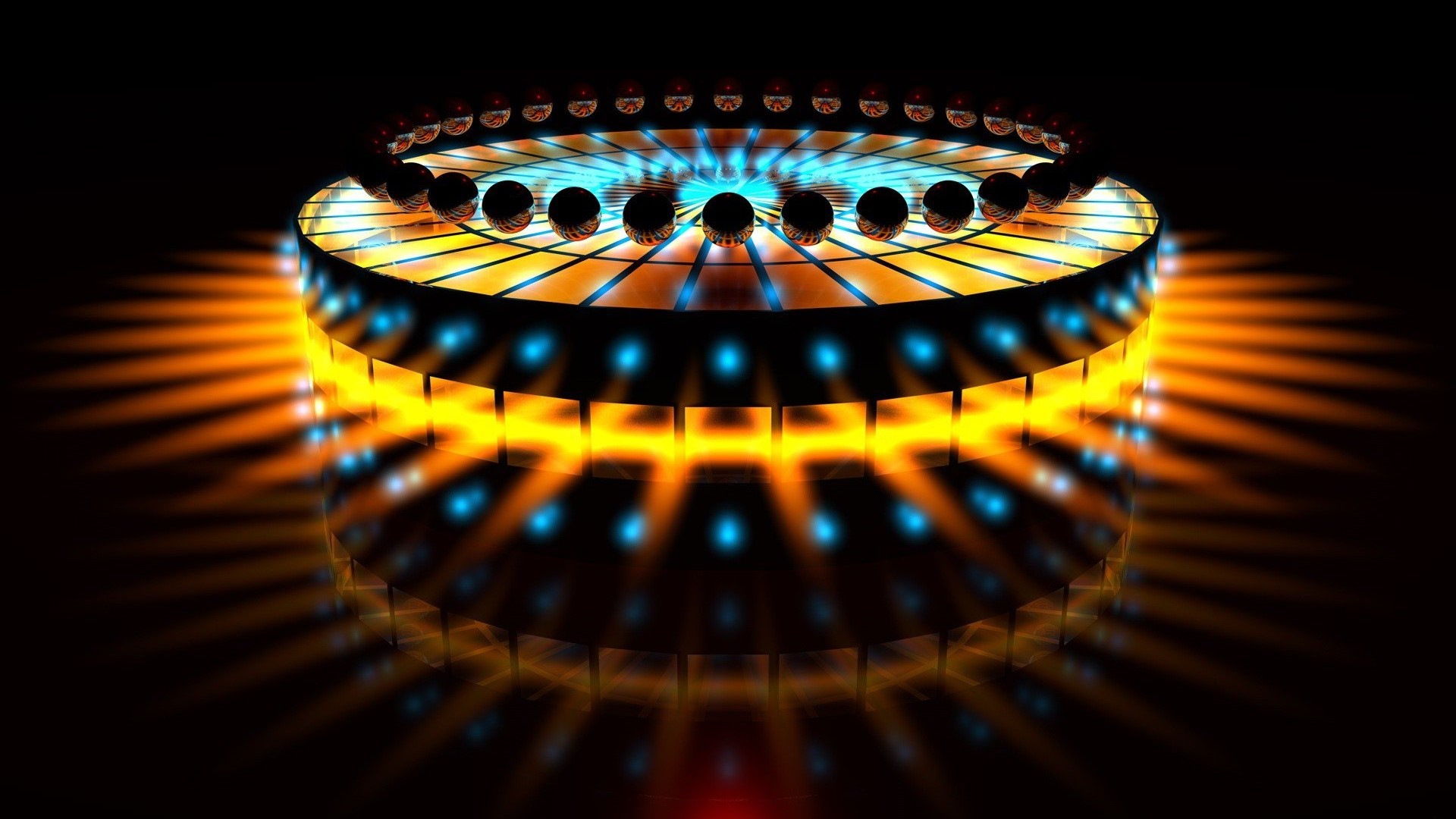 Circular stage with lights and spheres HD Wallpaper