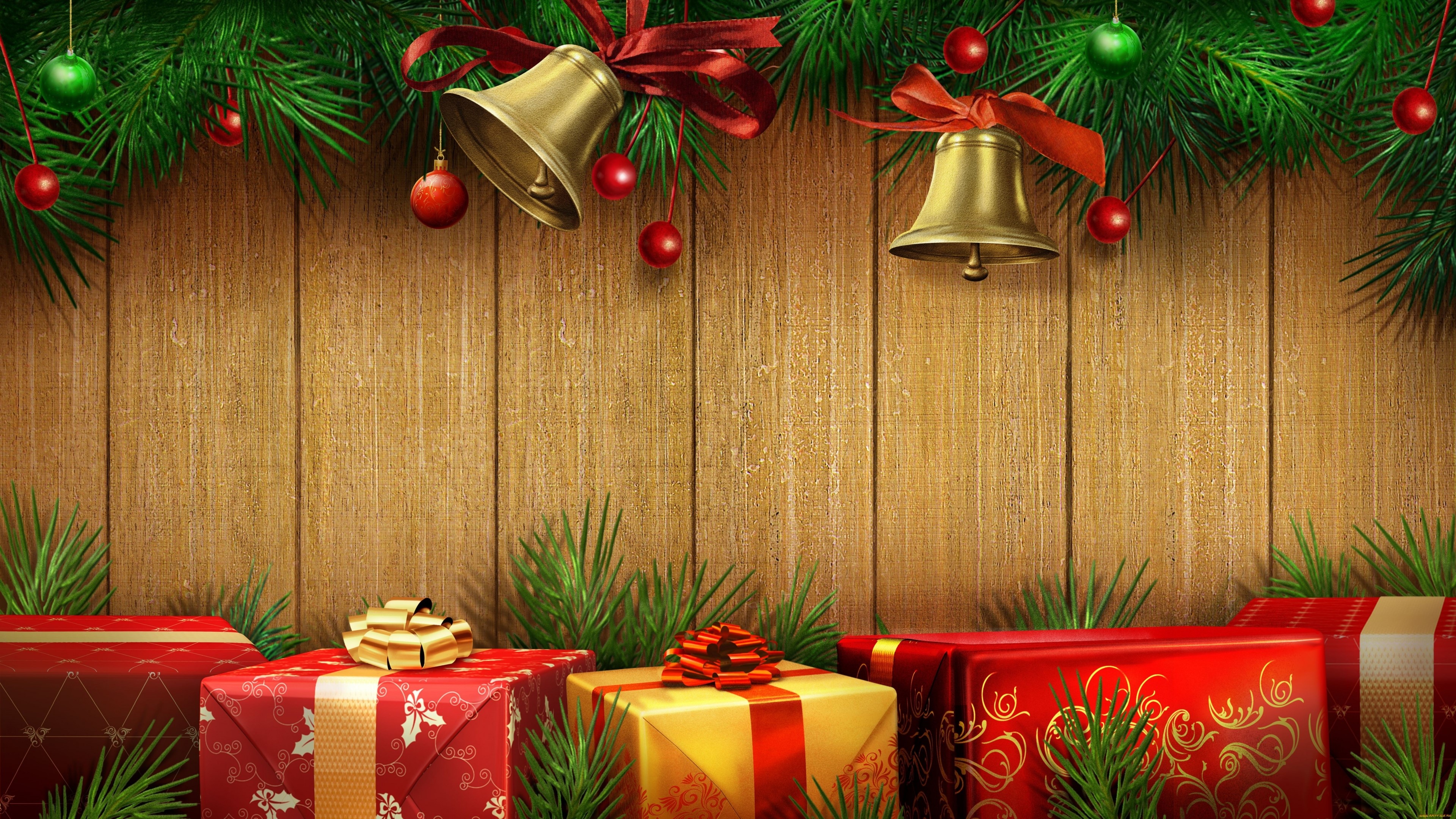 4K Christmas Decoration with Gifts HD Wallpaper