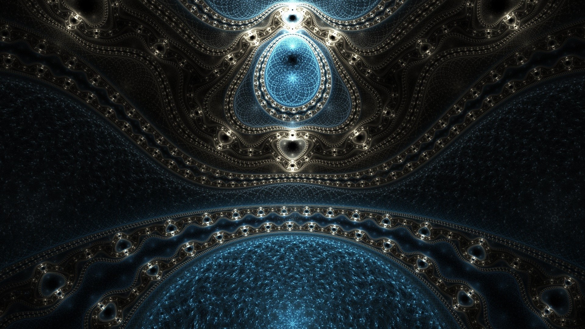 Abstract fractal pattern with blue and gold elements HD Wallpaper