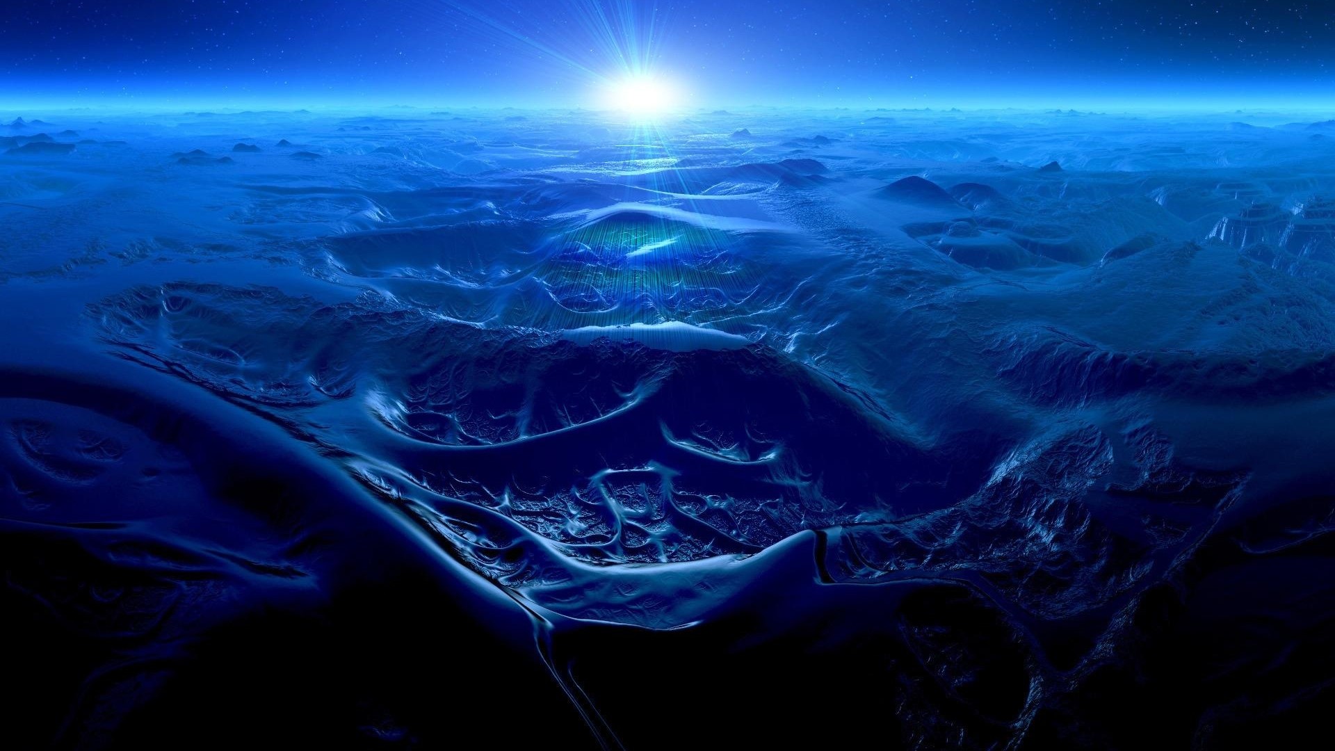 Abstract Blue Ocean Waves with Sunburst HD Wallpaper