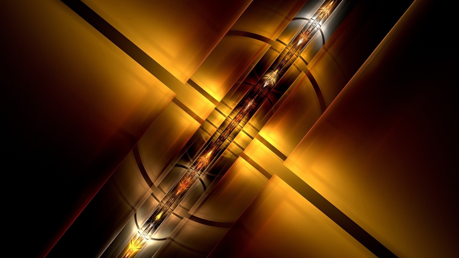 Abstract golden geometric tunnel with light effects HD Wallpaper
