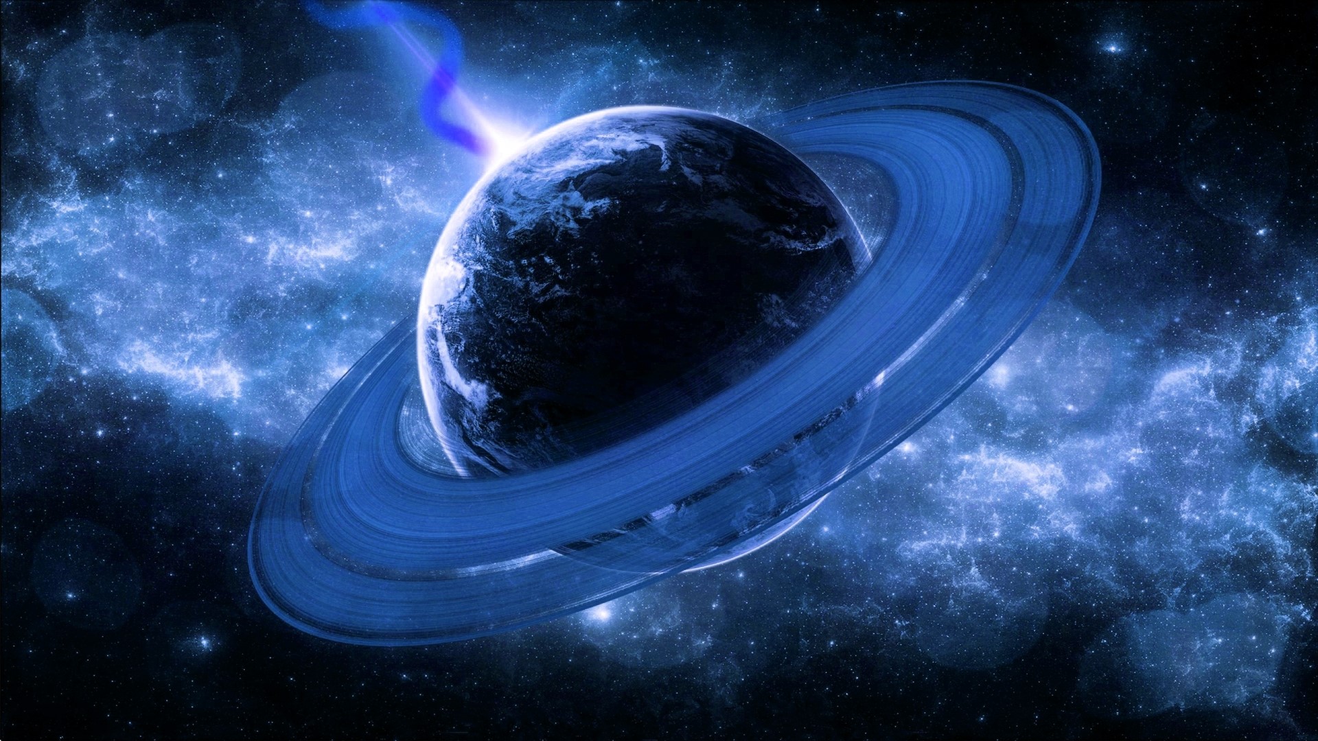 Planet with rings in outer space HD Wallpaper
