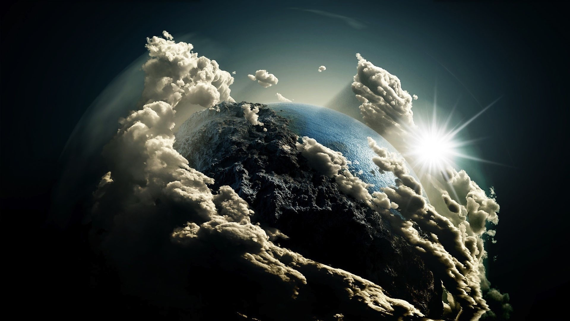 Planet Earth with Clouds and Sun HD Wallpaper