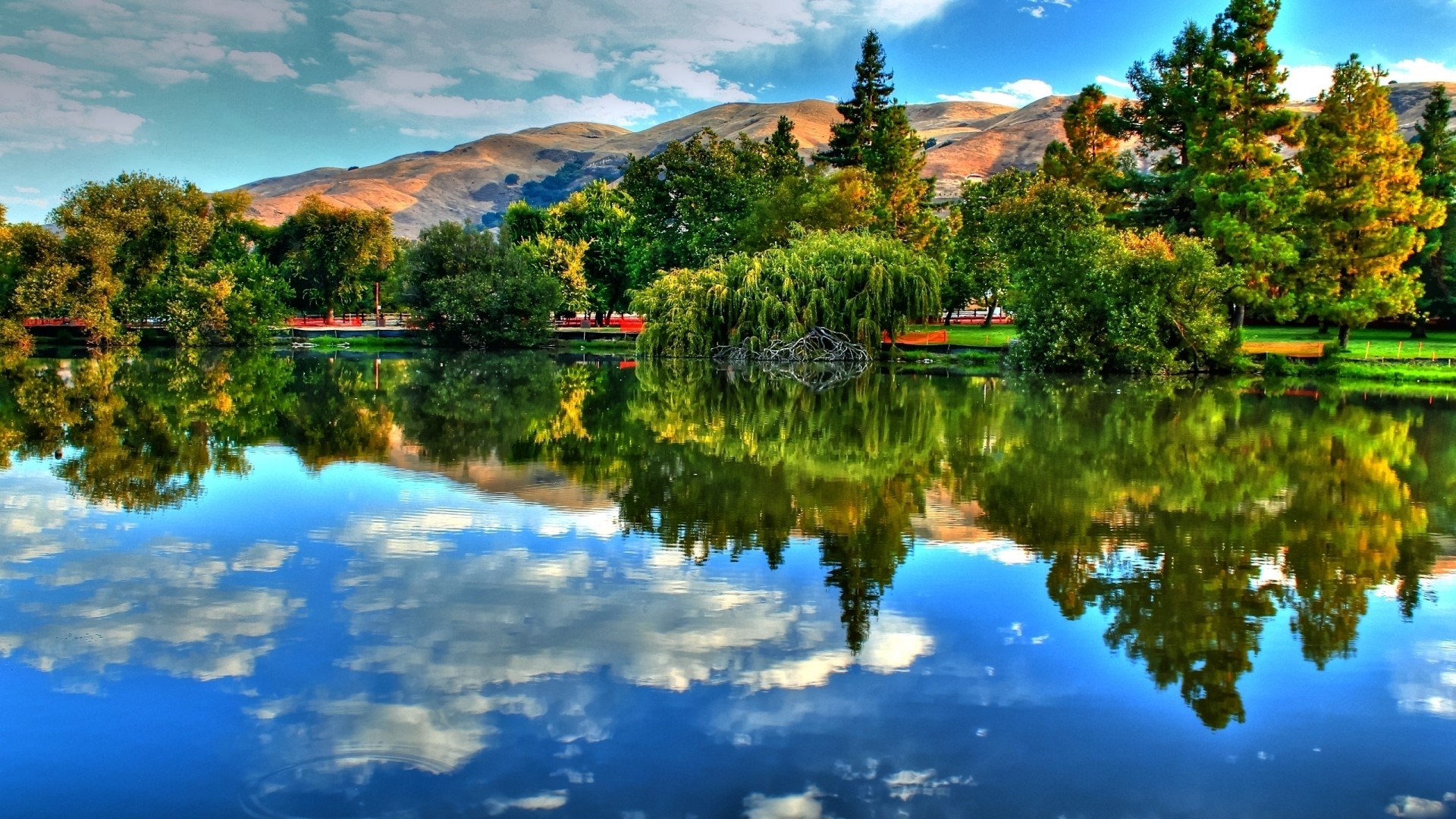 Nature scene with lake and mountains HD Wallpaper