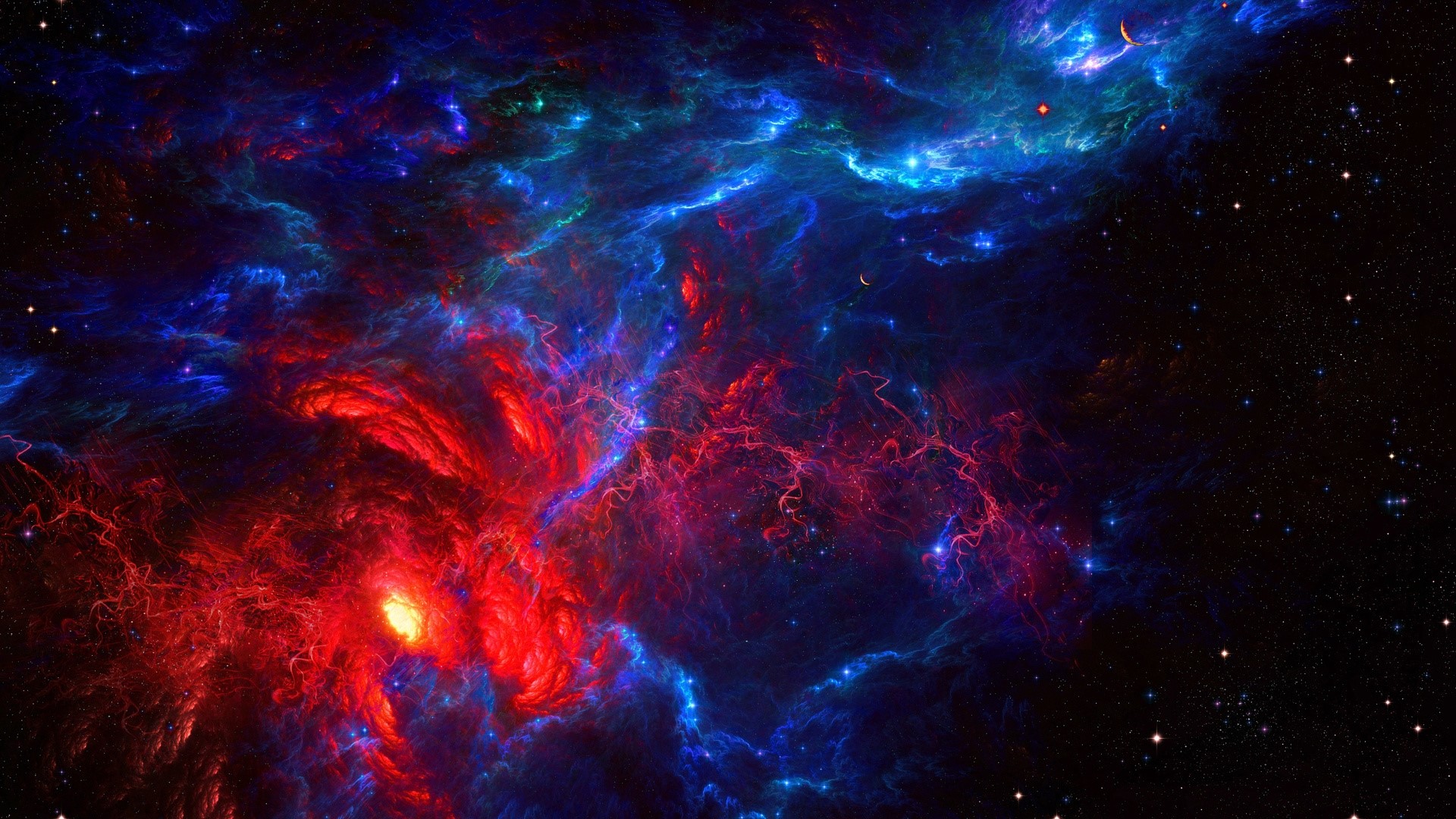 Red and blue nebula with stars HD Wallpaper