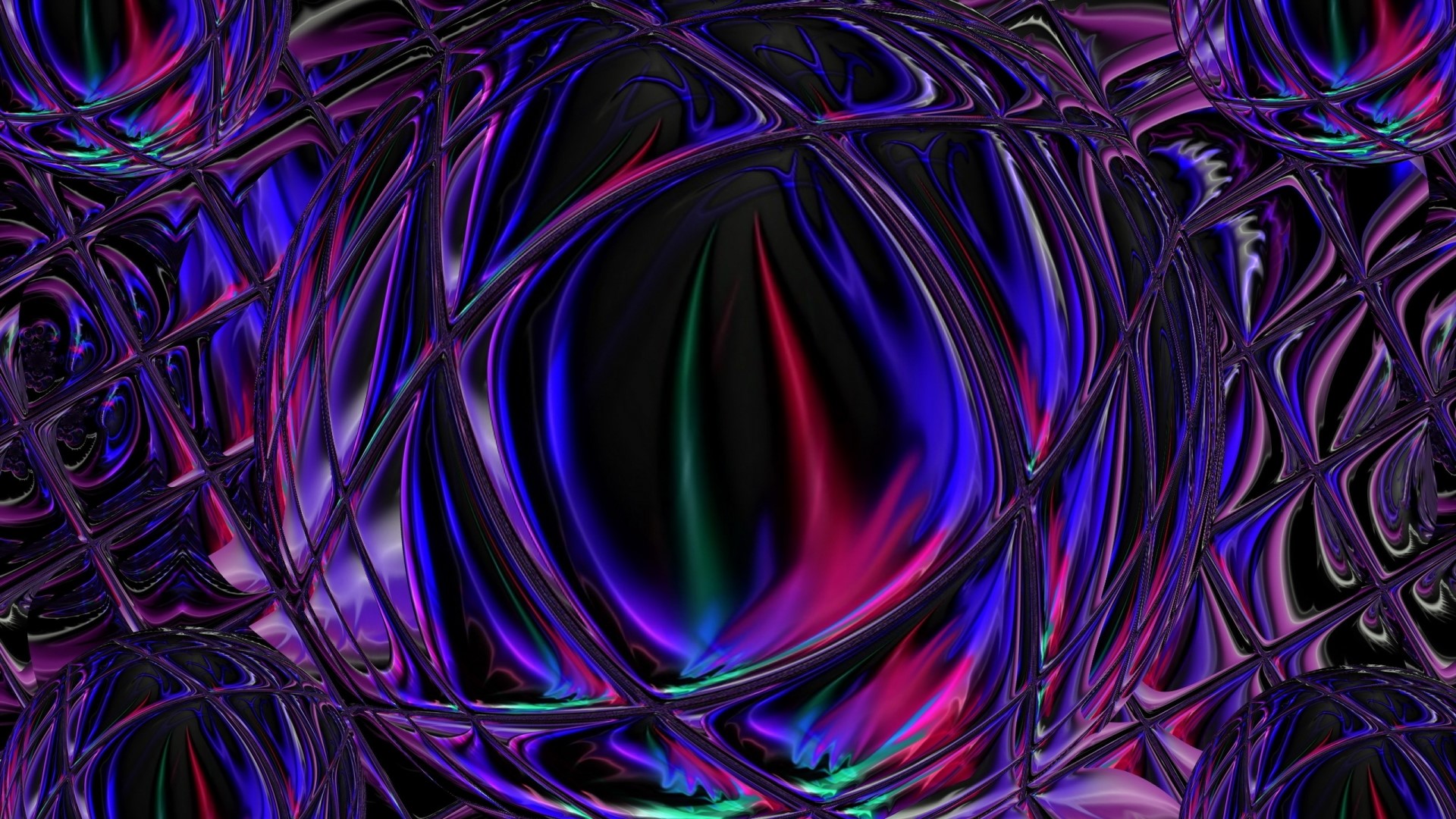 Abstract Spheres with Purple and Blue Grids HD Wallpaper