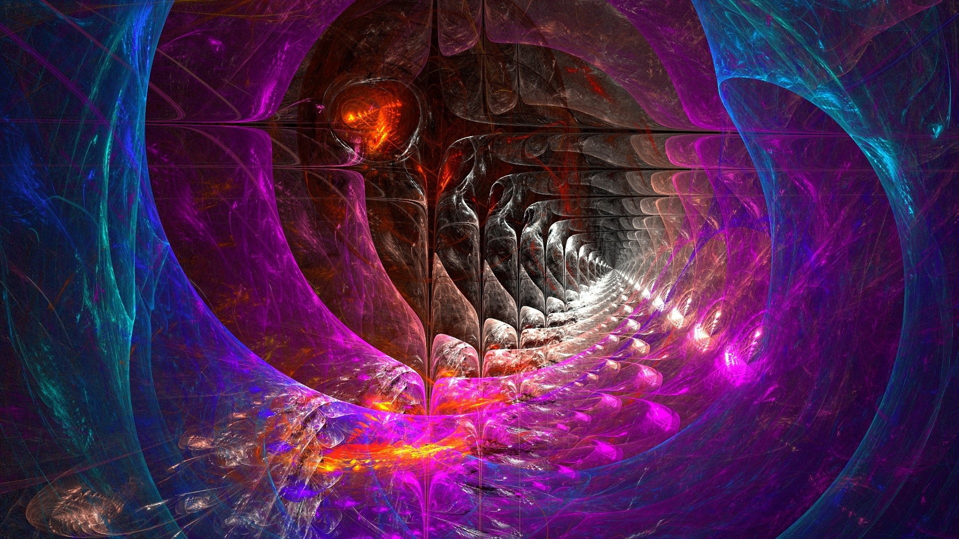 Abstract fractal tunnel with purple and blue hues HD Wallpaper