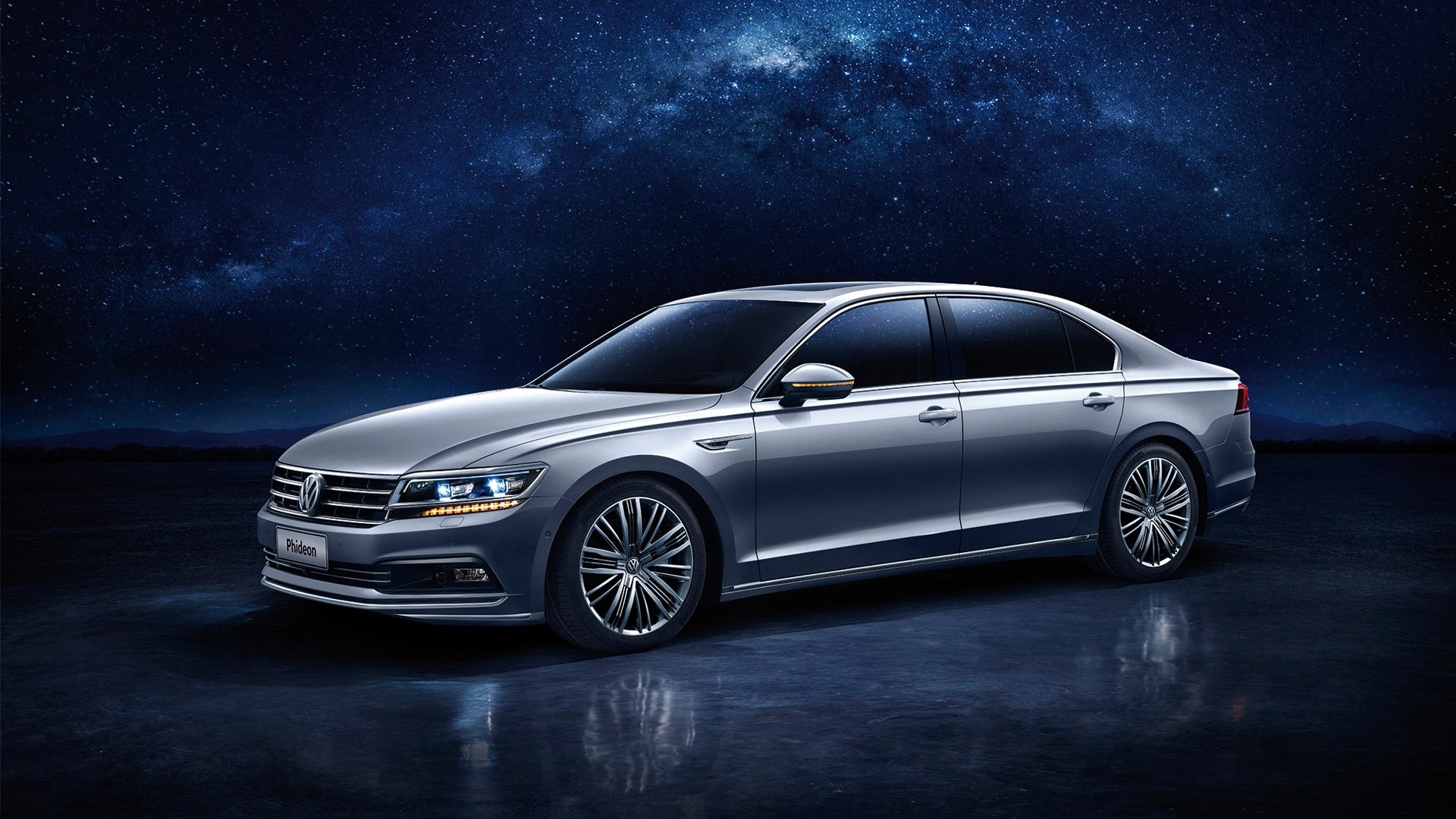 Volkswagen Phideon sedan under starry sky HD Wallpaper